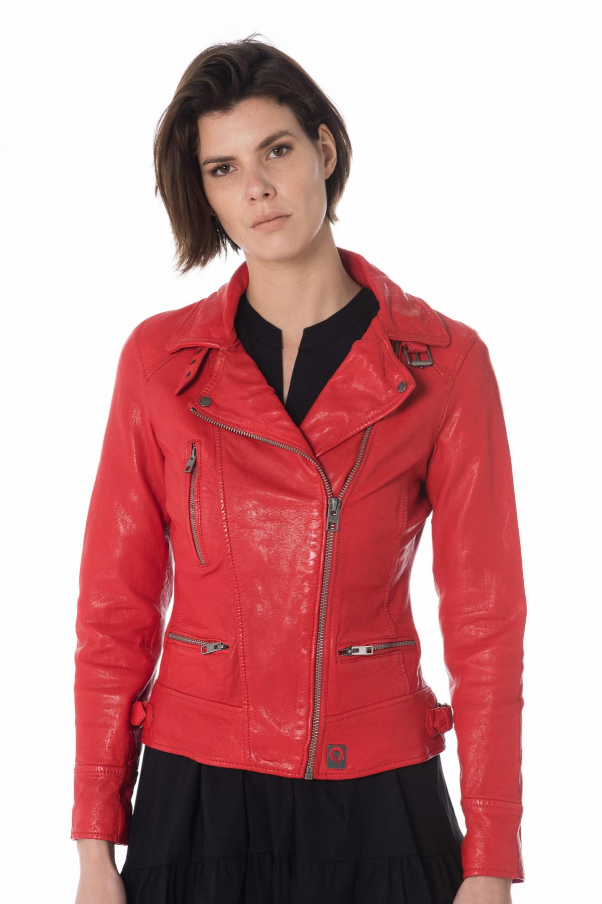 Red leather perfecto for women - Image n°7