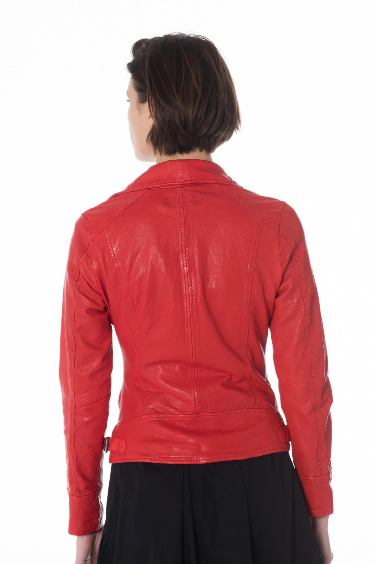 Red leather perfecto for women - Image n°5