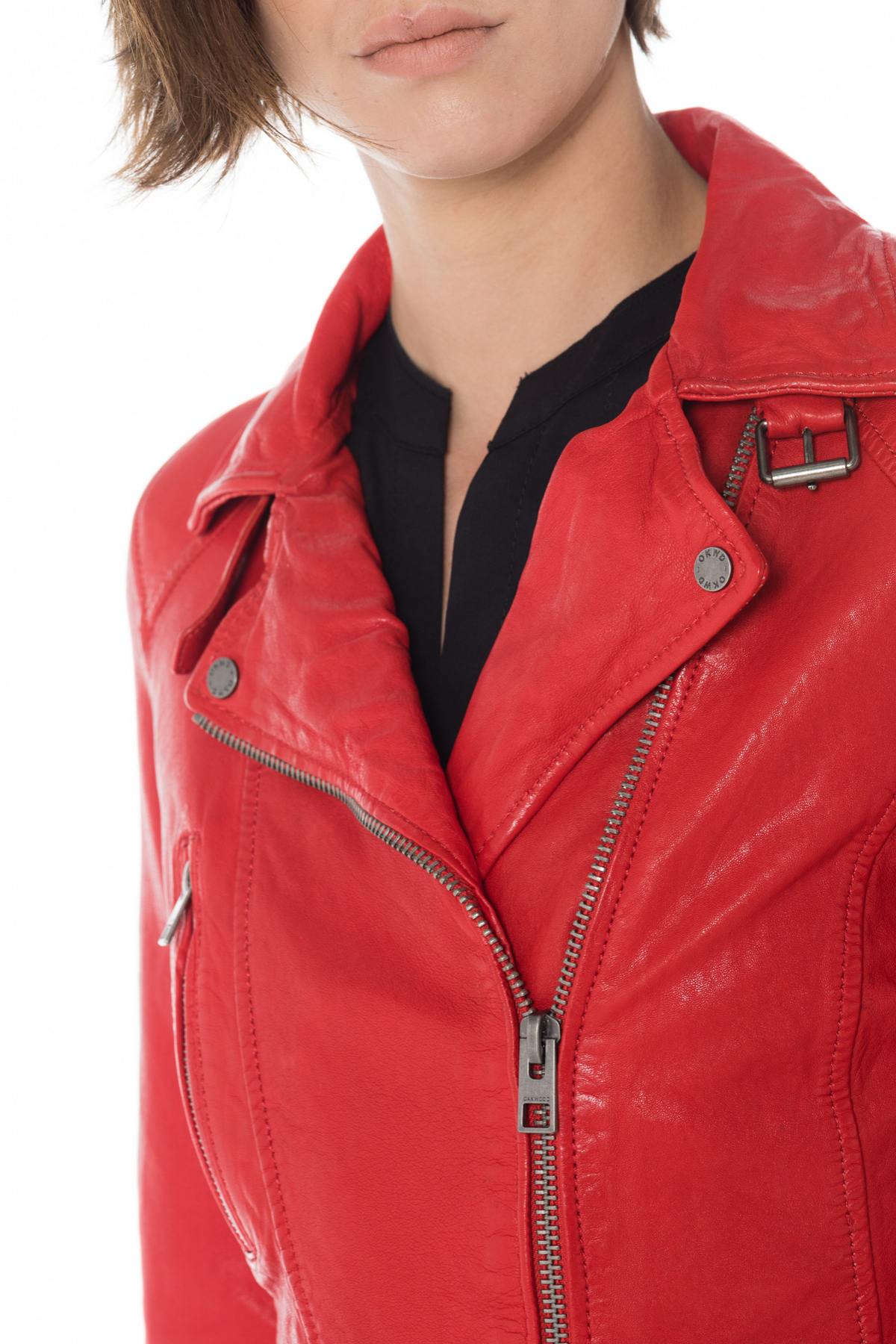 Red leather perfecto for women - Image n°4