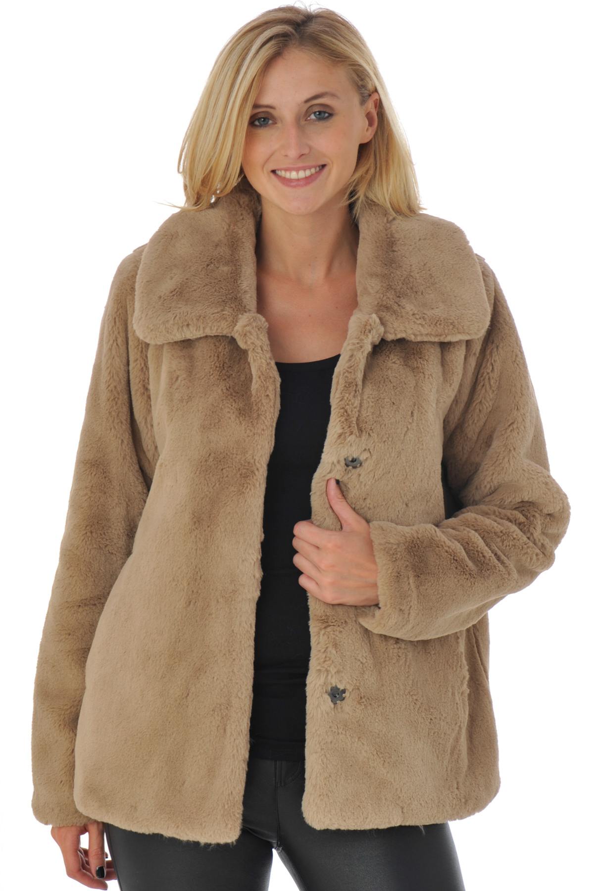 Beige faux fur jacket - Image n°1