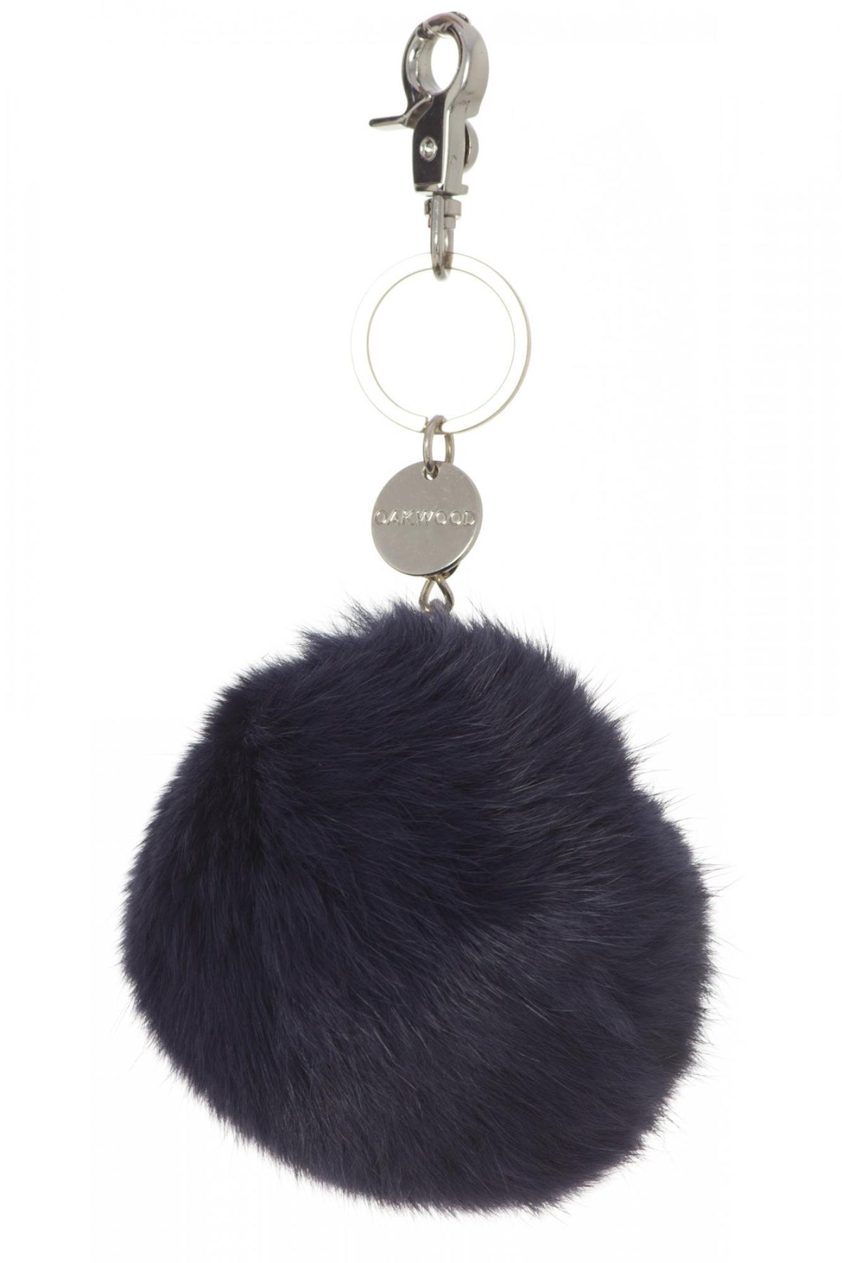 Dark blue rabbit fur key ring - Image n°1