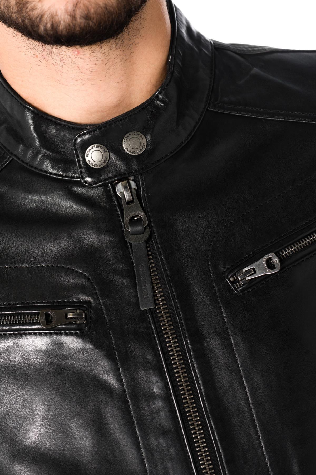 Redskins Black Sheepskin Leather Jacket - Image n°3