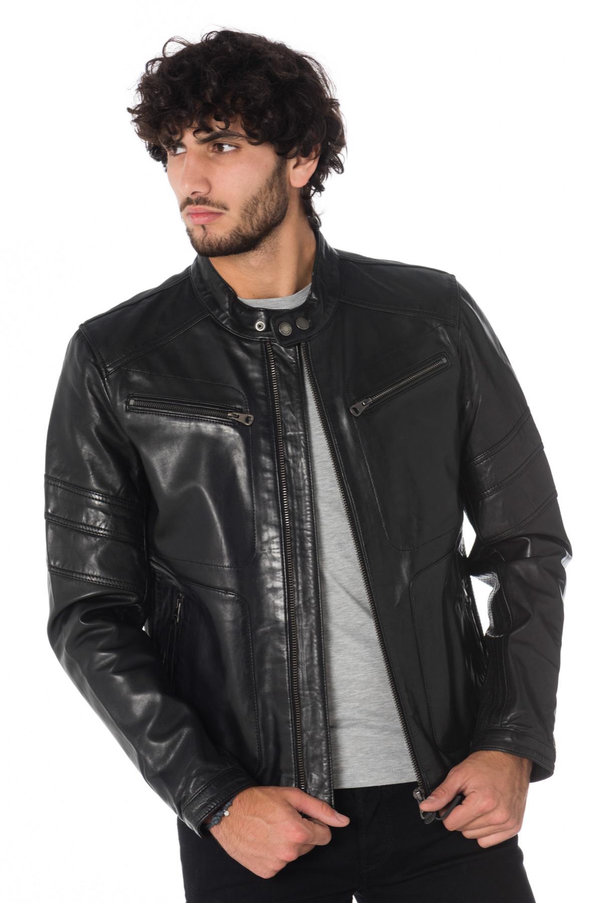 Redskins Black Sheepskin Leather Jacket - Image n°1