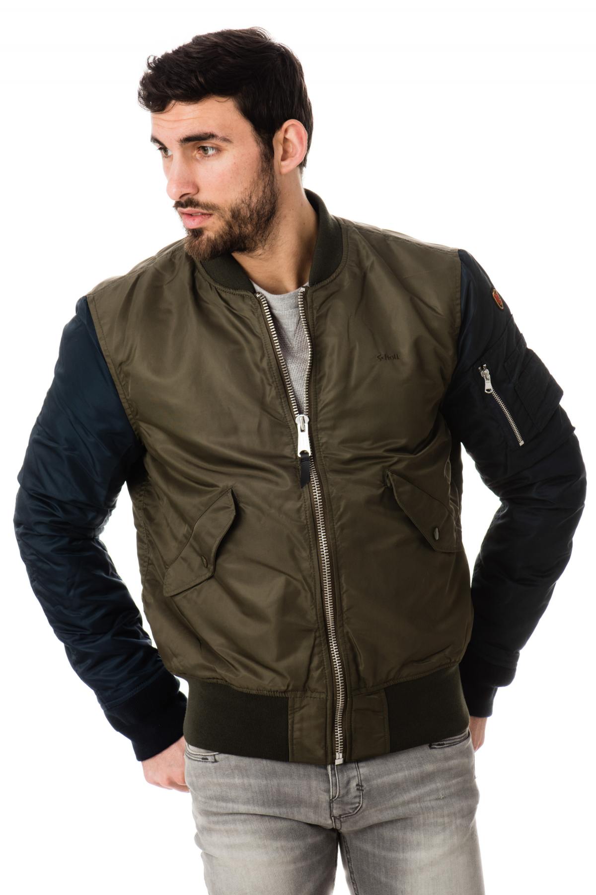 Schott Two-Tone Nylon Bombers for Men Khaki/Navy - Image n°1