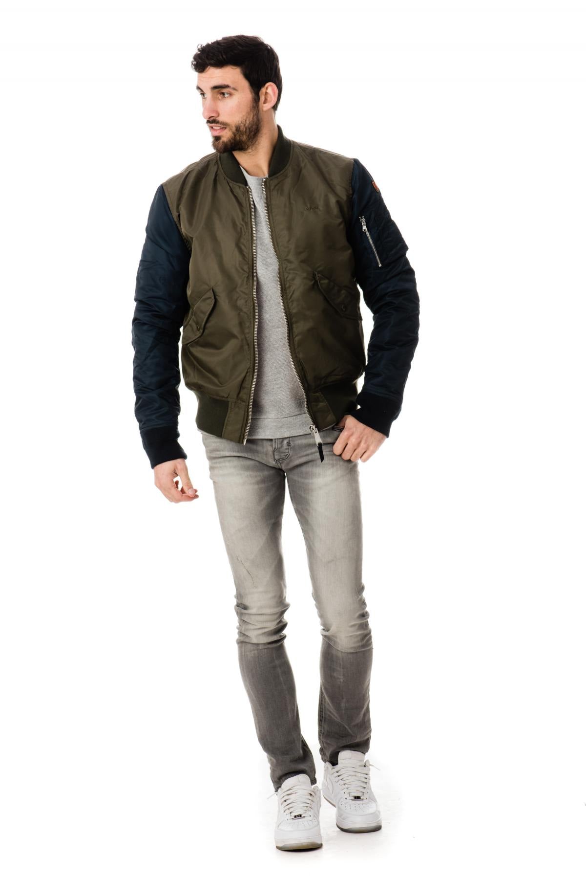 Schott Two-Tone Nylon Bombers for Men Khaki/Navy - Image n°2