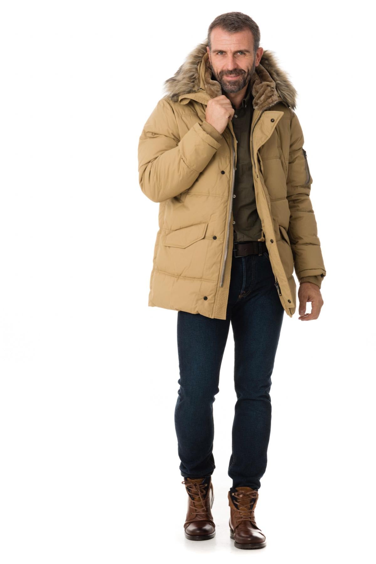 Men's beige nylon down jacket - Image n°2