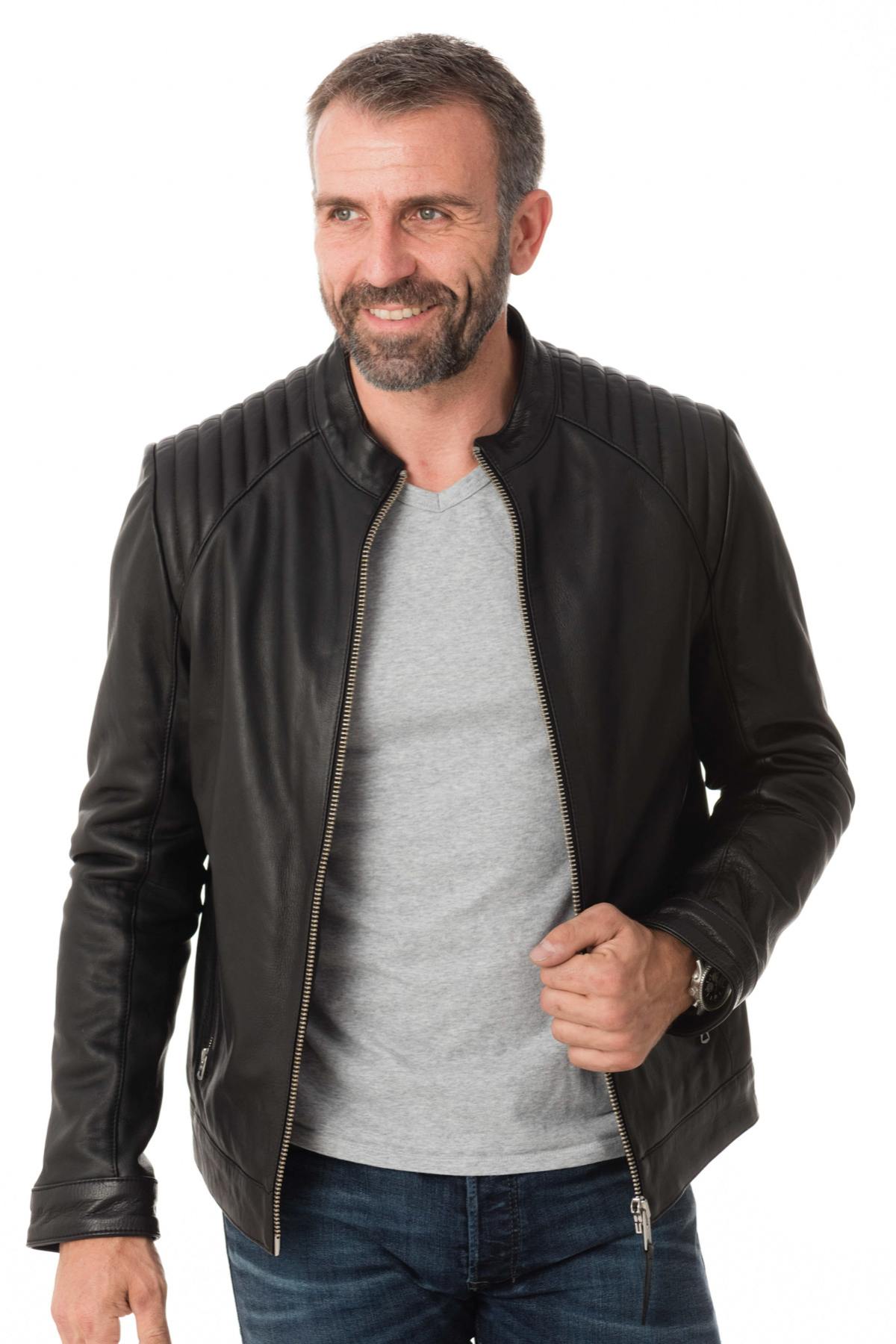 Schott biker collar jacket in cowhide leather - Image n°5