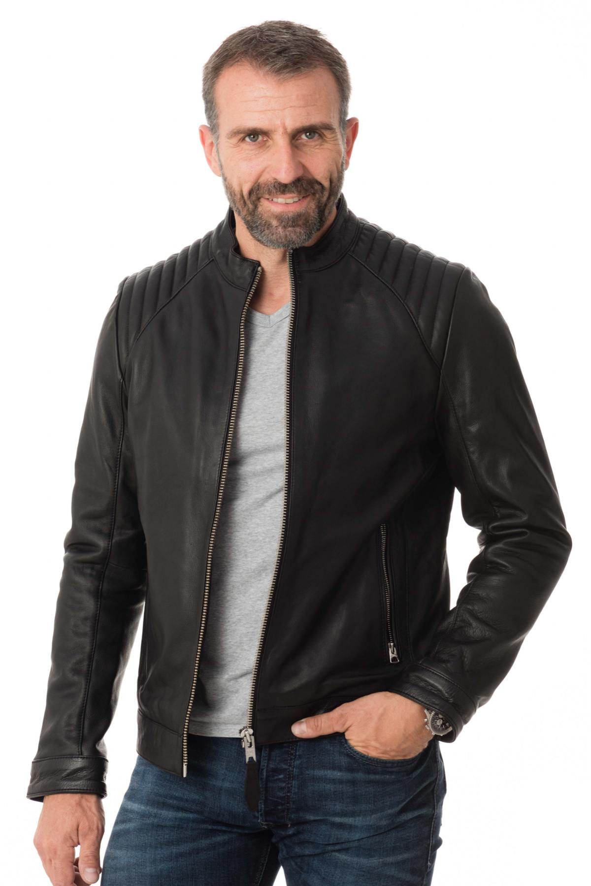 Schott biker collar jacket in cowhide leather - Image n°1