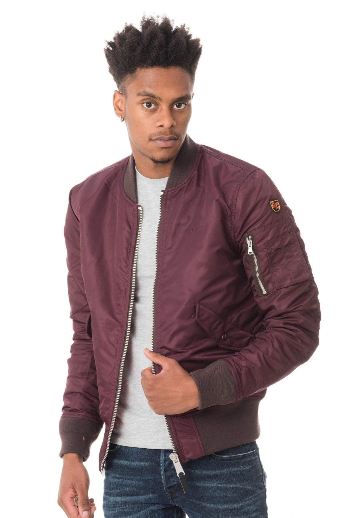 Schott men's dark burgundy bomber jacket - Image n°1