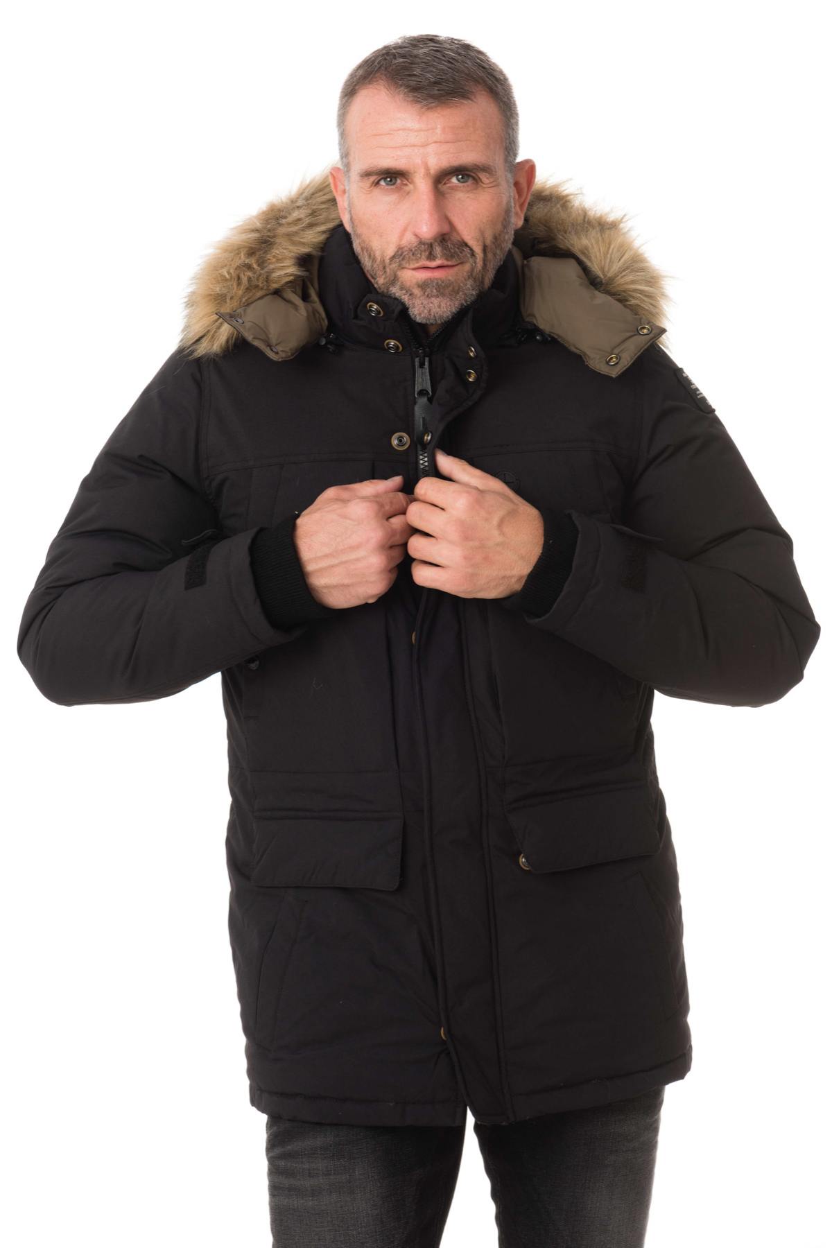 Men's black nylon parka with acrylic fur - Image n°5