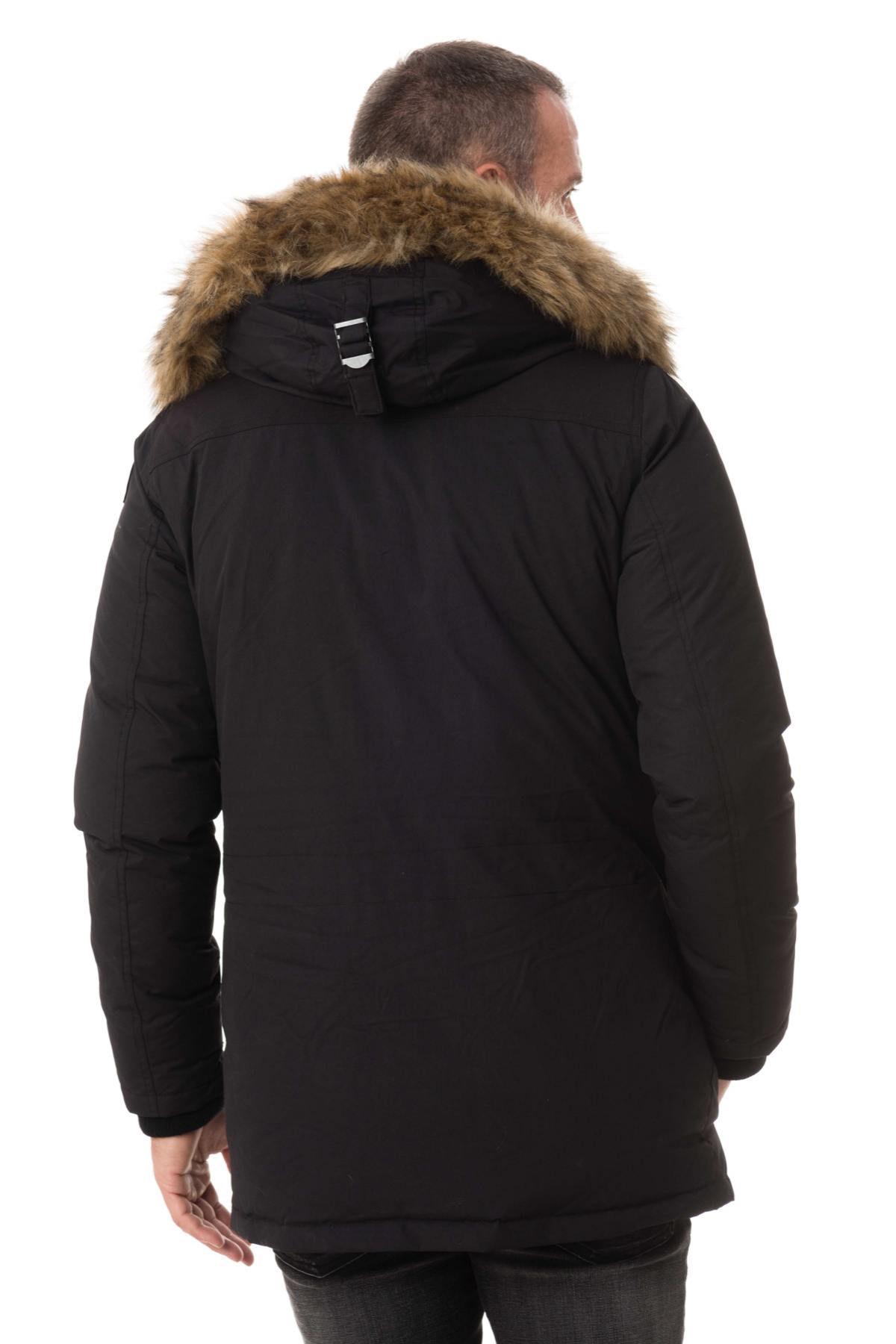 Men's black nylon parka with acrylic fur - Image n°7