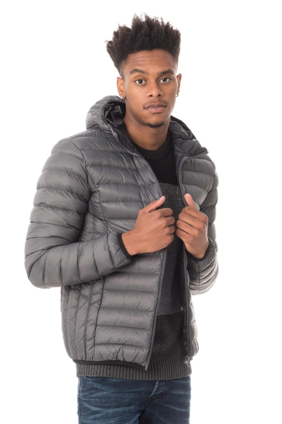  Fine anthracite down jacket with hood - Image n°4