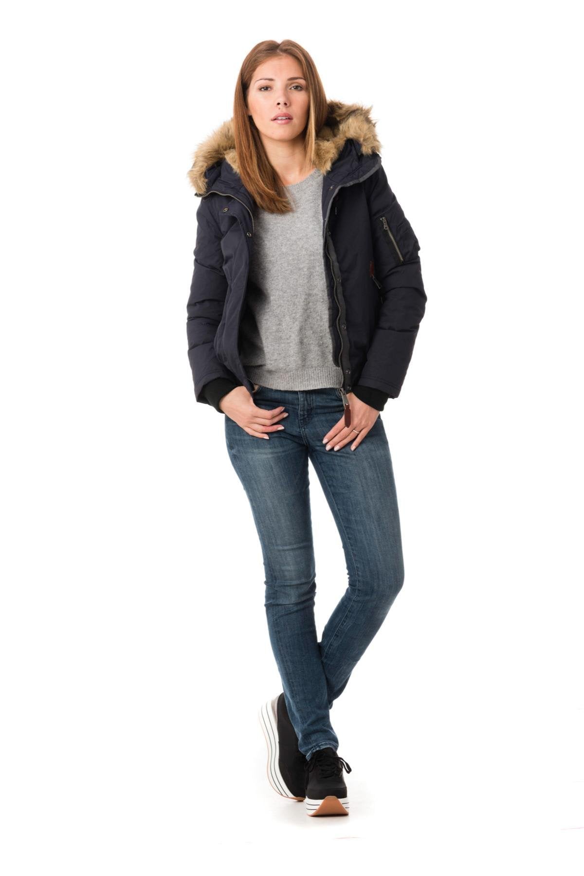 Women's navy blue nylon jacket - Image n°2