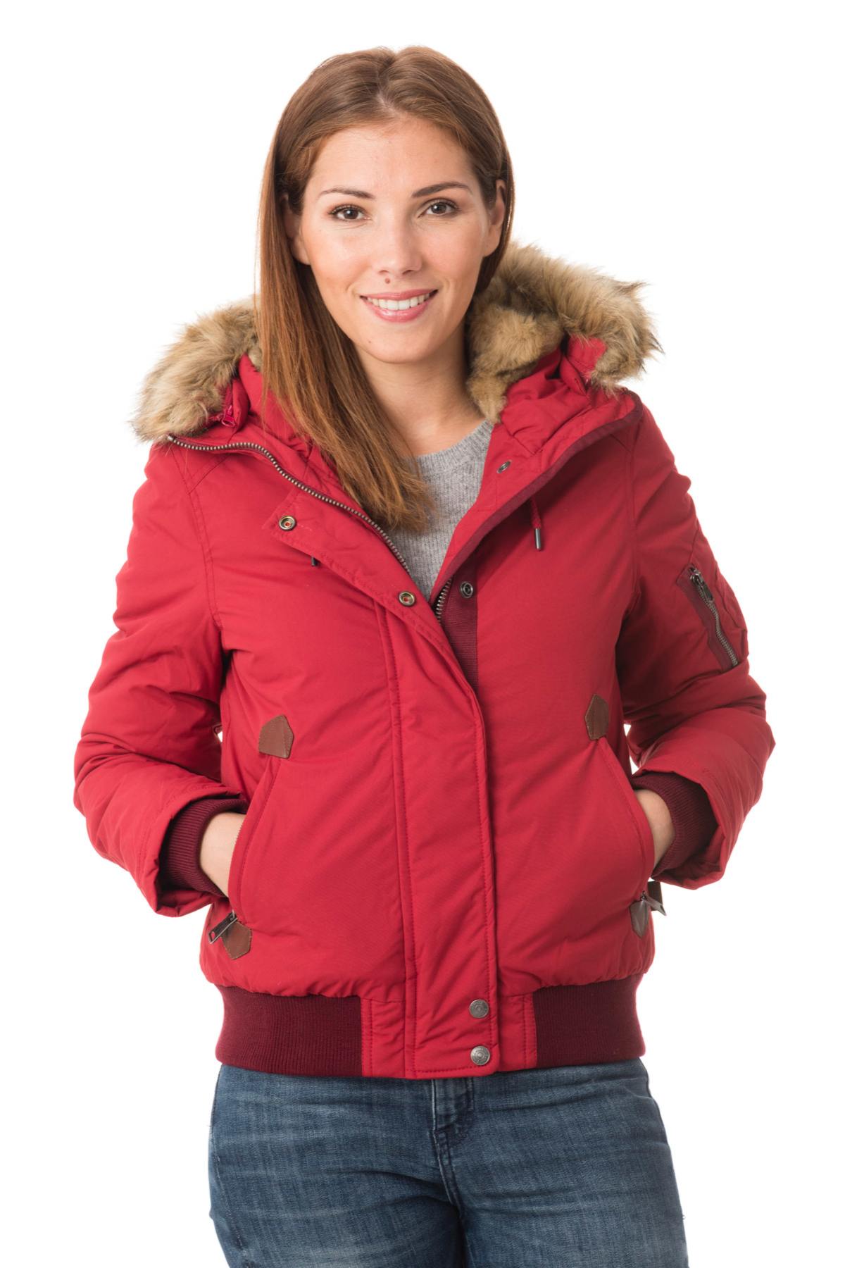 Women's short red nylon jacket - Image n°1