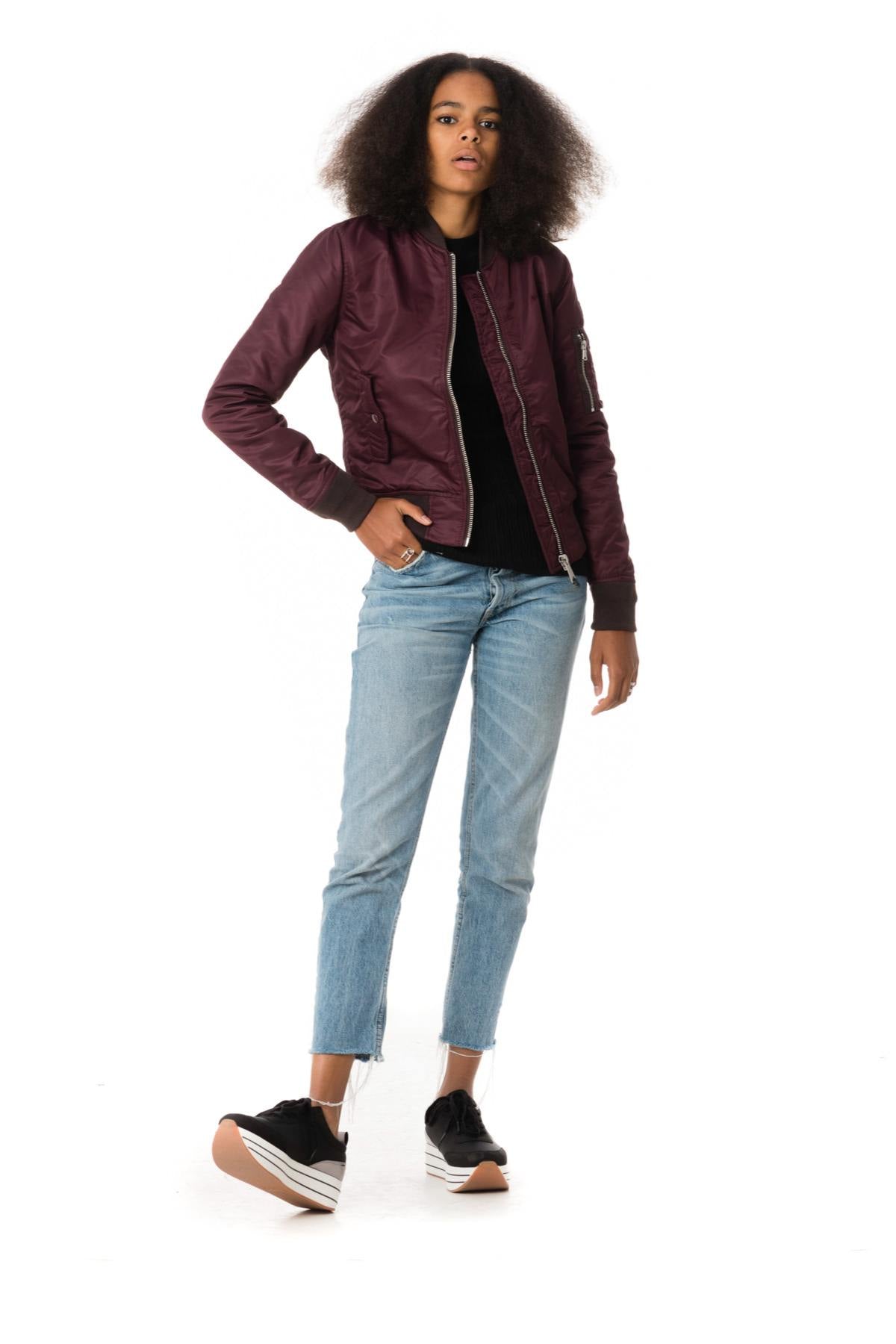 Schott women's dark burgundy bomber jacket - Image n°2