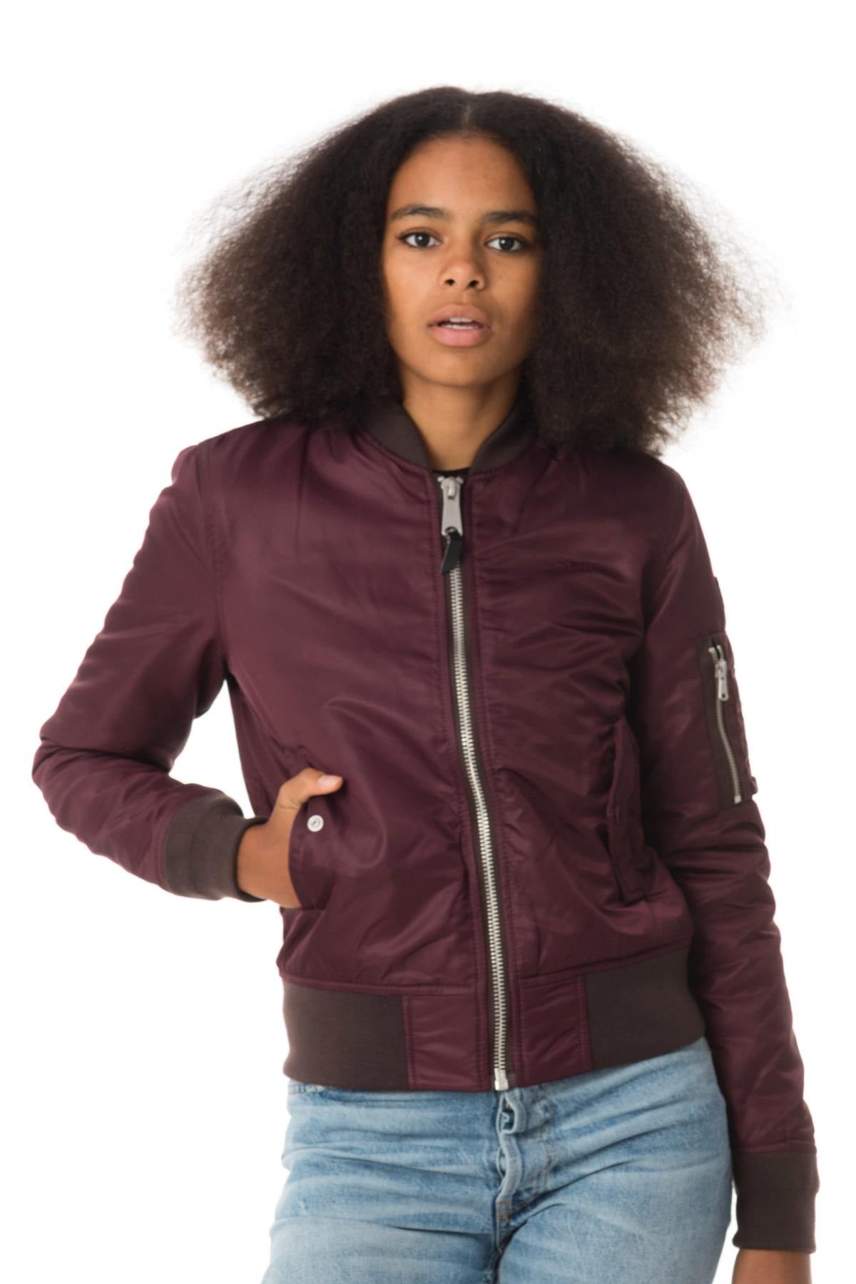 Schott women's dark burgundy bomber jacket - Image n°1