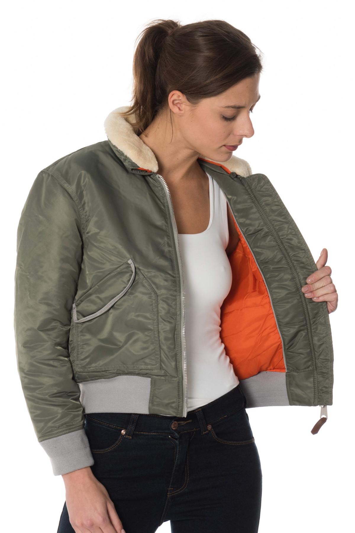 Women's bomber jacket with removable fur collar - Image n°4