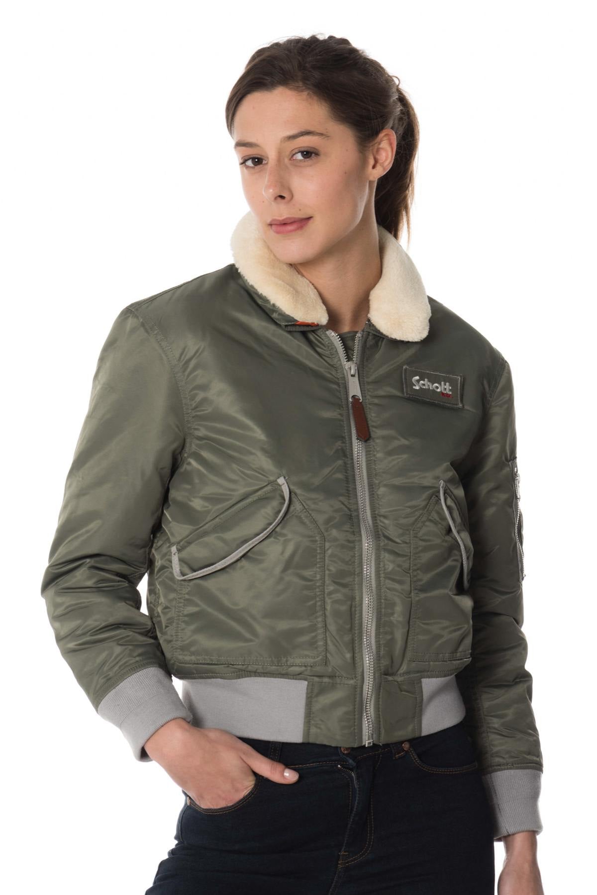 Women's bomber jacket with removable fur collar - Image n°3