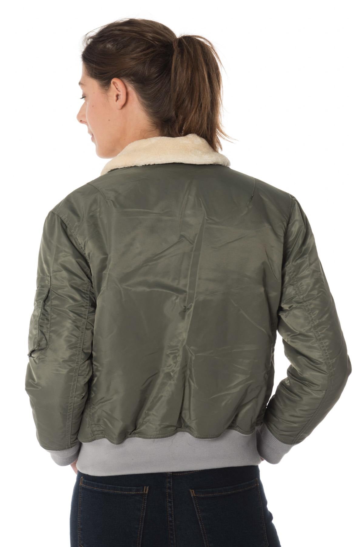 Women's bomber jacket with removable fur collar - Image n°5