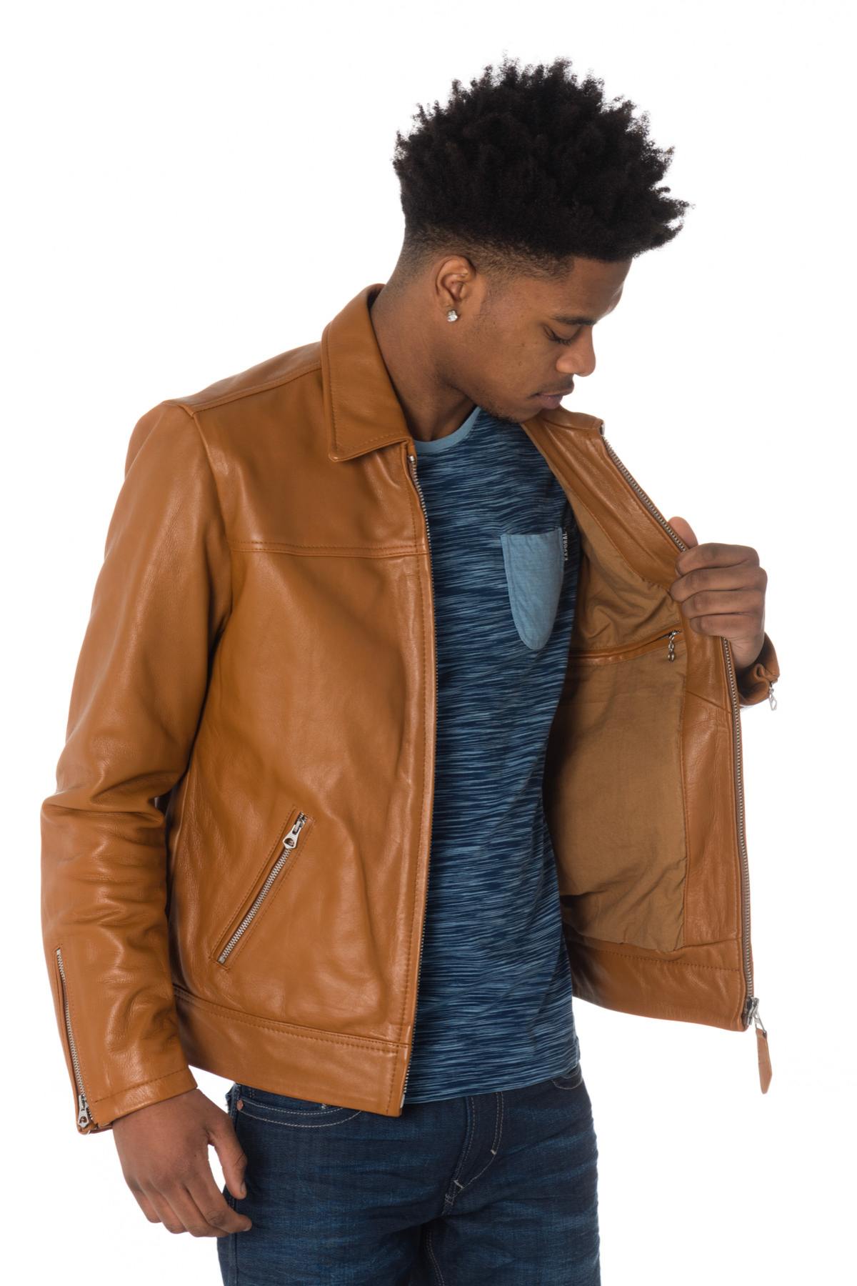 Schott men's leather jacket in cognac color - Image n°5