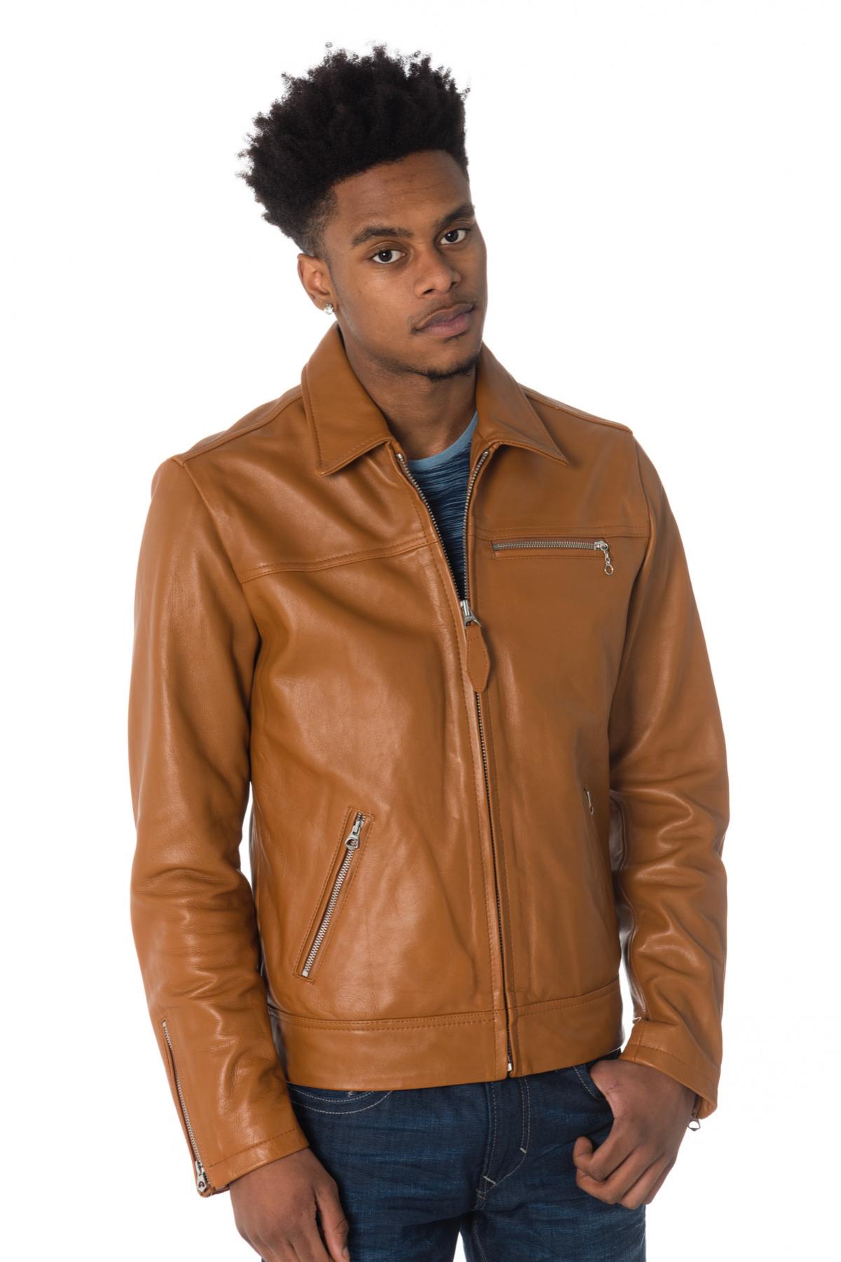 Schott men's leather jacket in cognac color - Image n°4