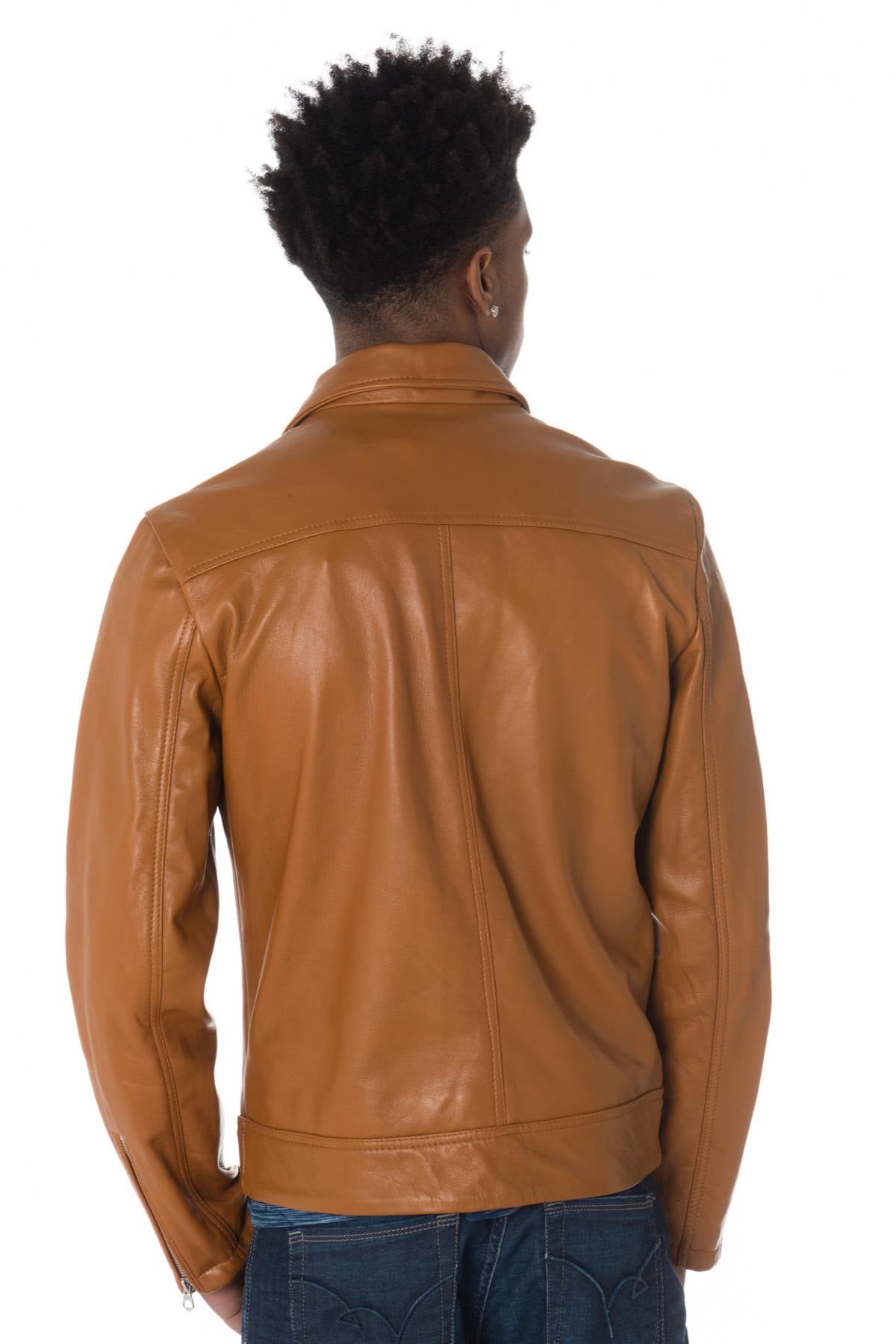 Schott men's leather jacket in cognac color - Image n°6