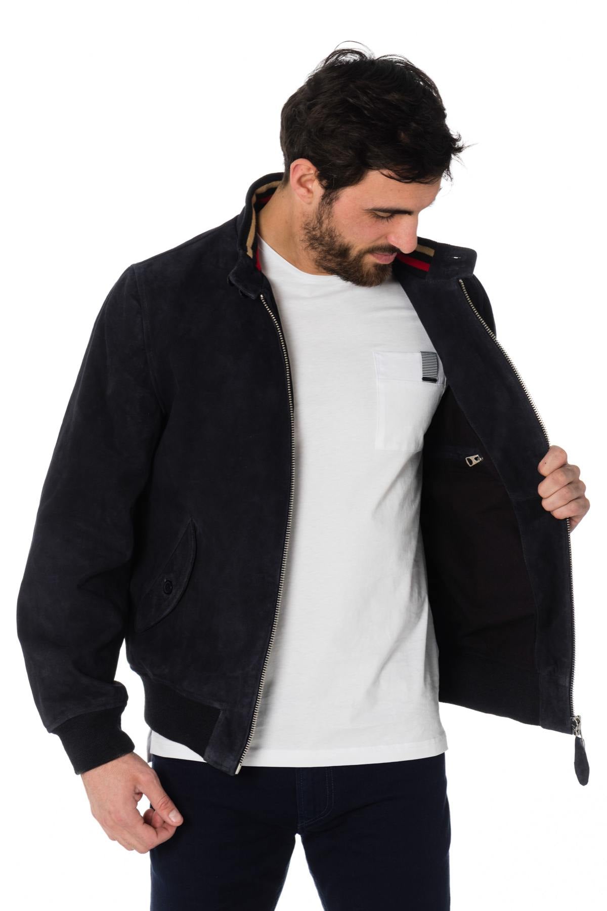 Schott navy blue suede bomber jacket - Image n°5