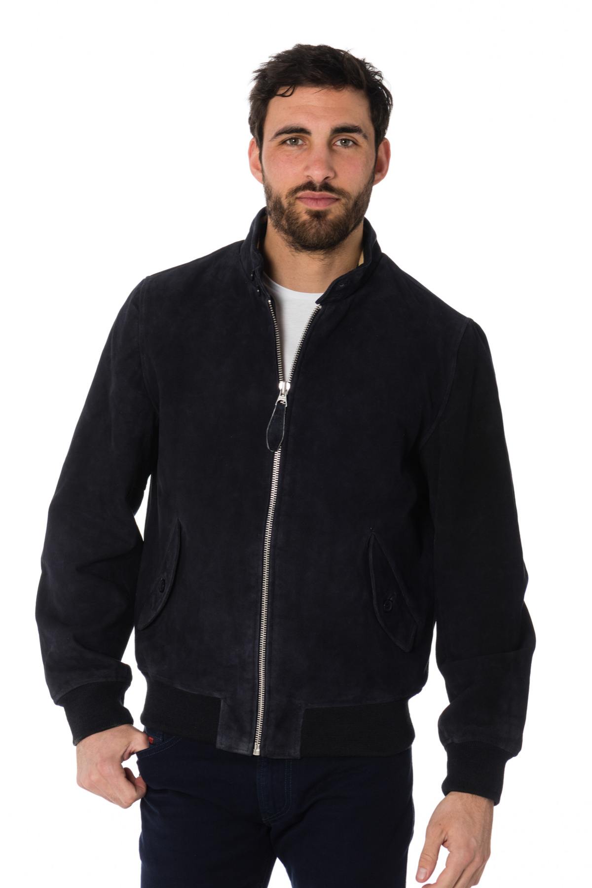 Schott navy blue suede bomber jacket - Image n°1