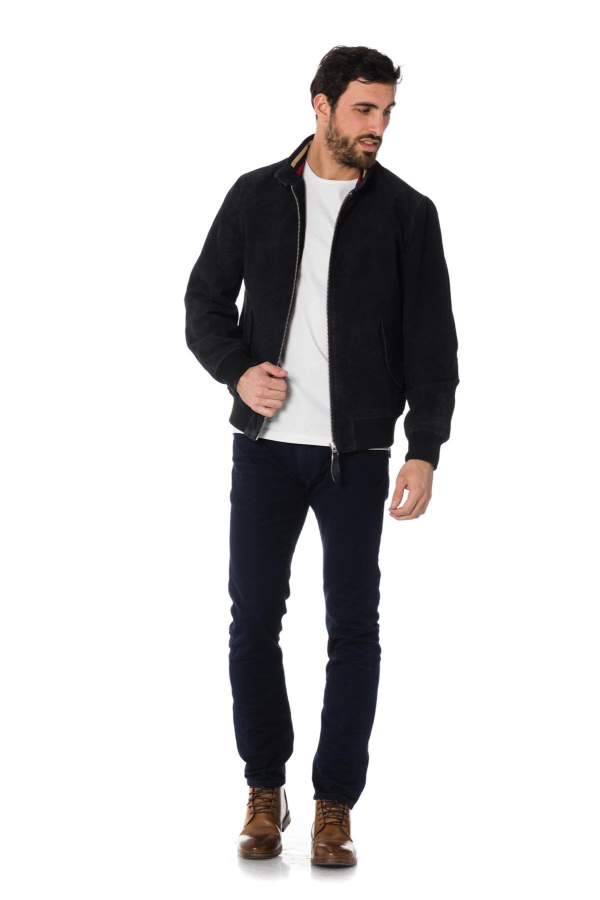 Schott navy blue suede bomber jacket - Image n°2