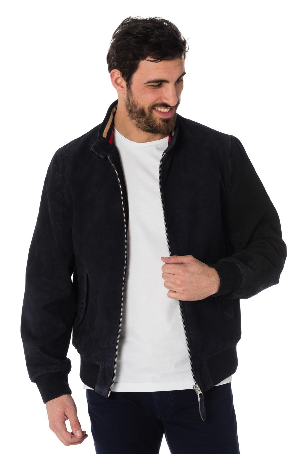 Schott navy blue suede bomber jacket - Image n°3