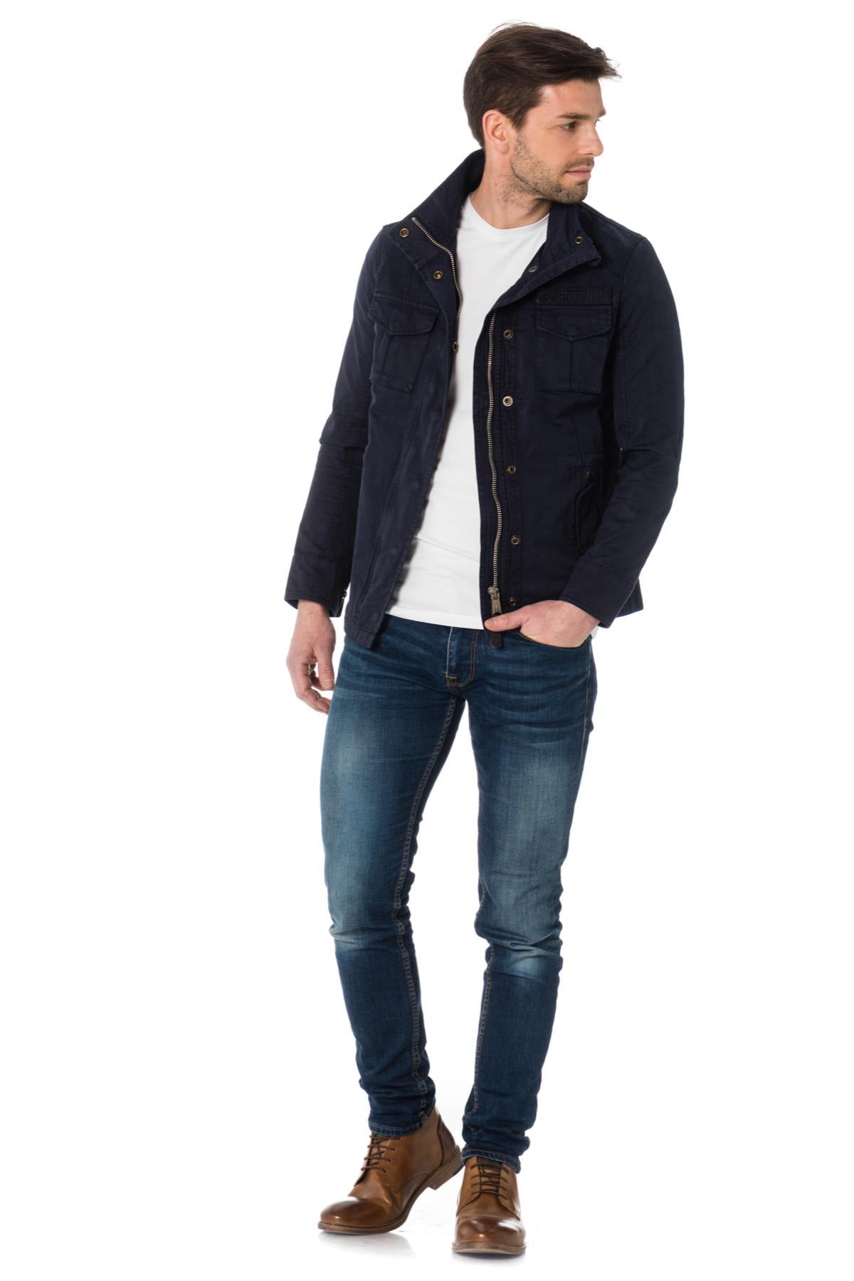 Schott men's navy blue cotton jacket - Image n°2