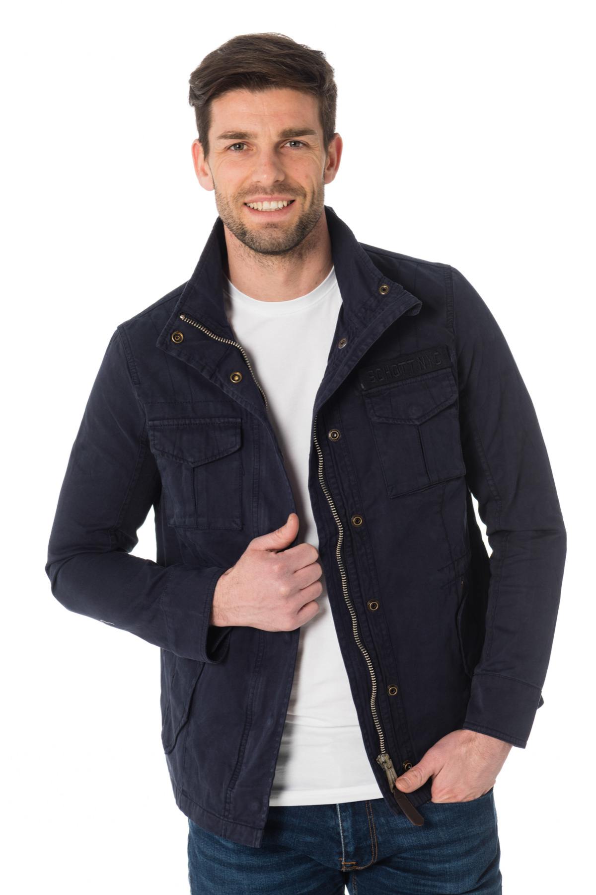 Schott men's navy blue cotton jacket - Image n°1