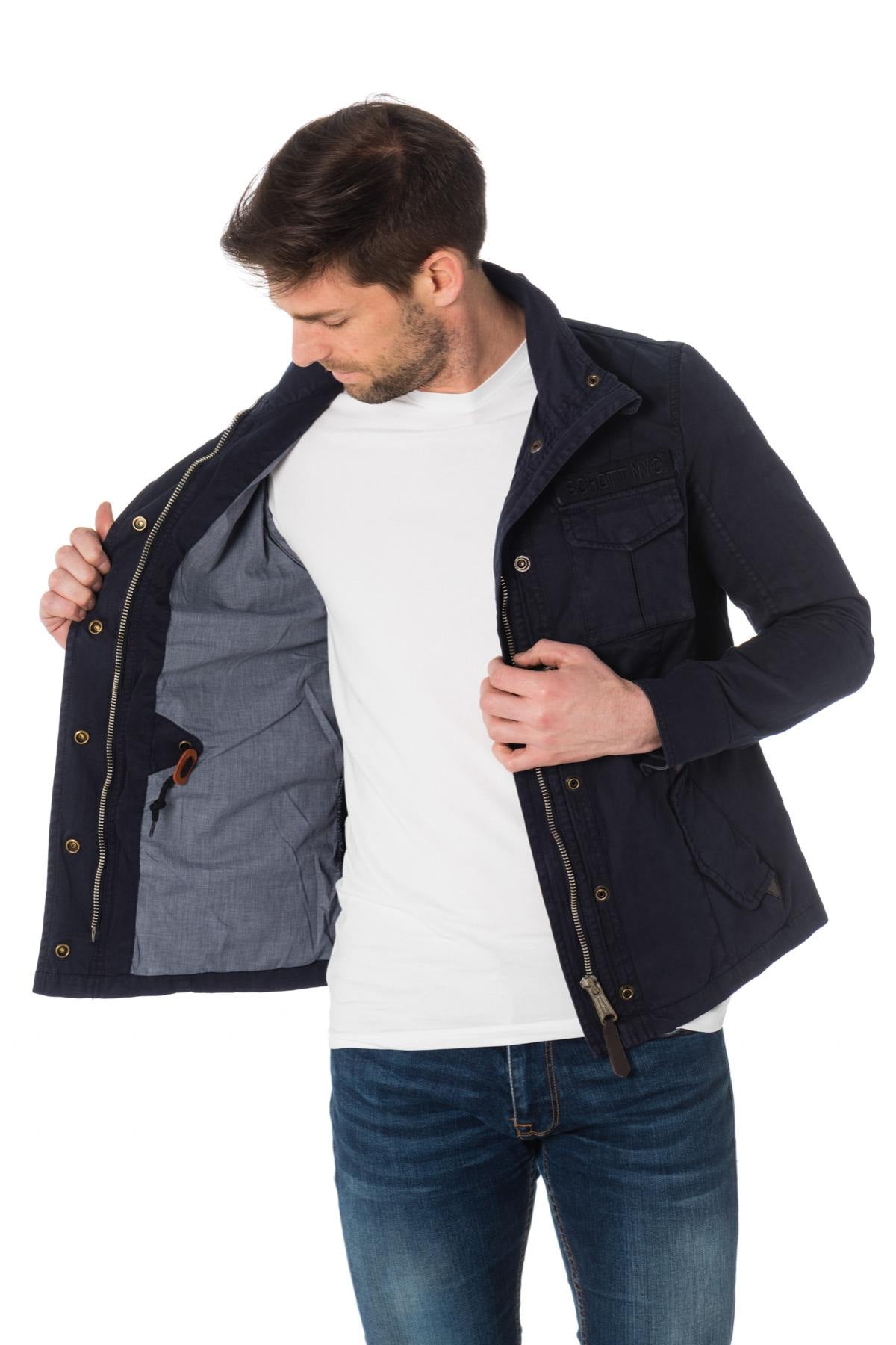 Schott men's navy blue cotton jacket - Image n°4