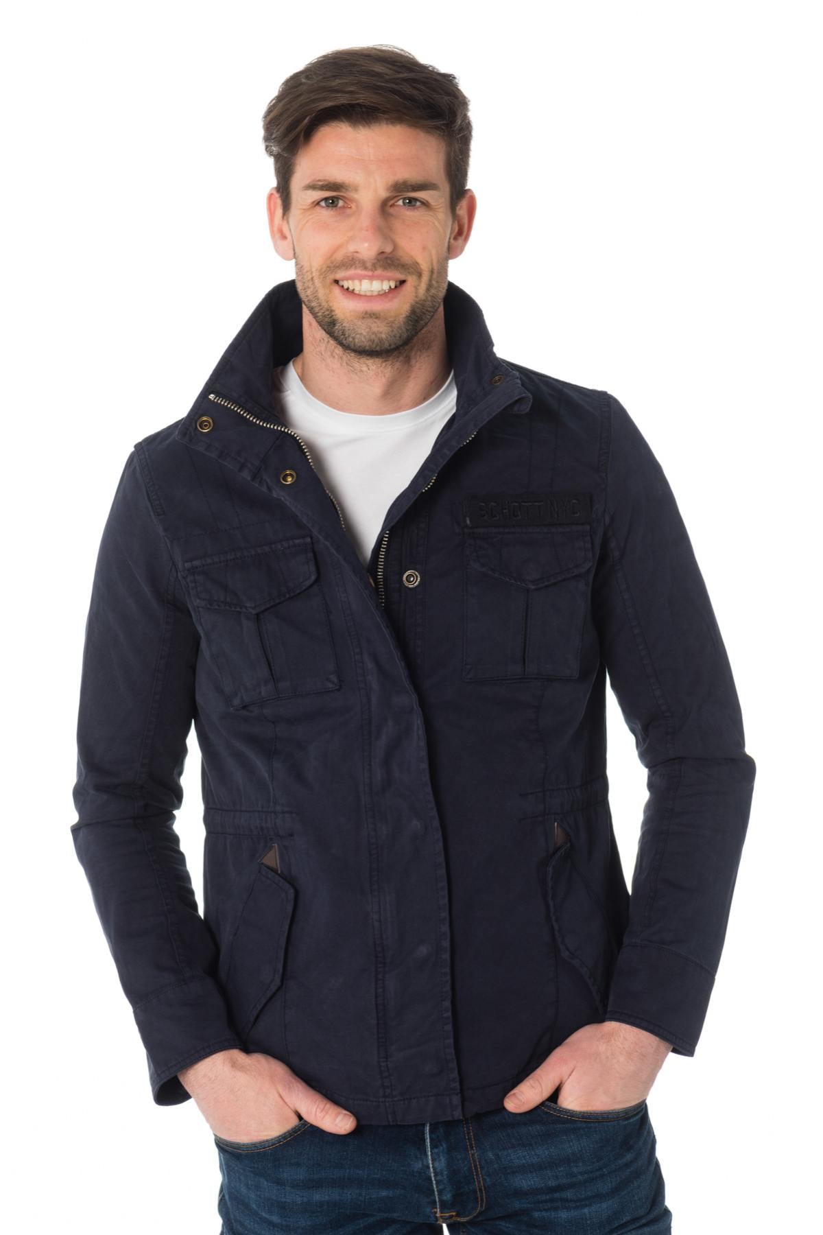 Schott men's navy blue cotton jacket - Image n°3