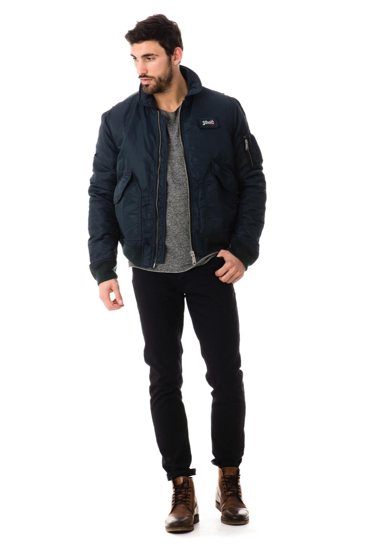 Schott Textile Bombers For Men Navy - Image n°2