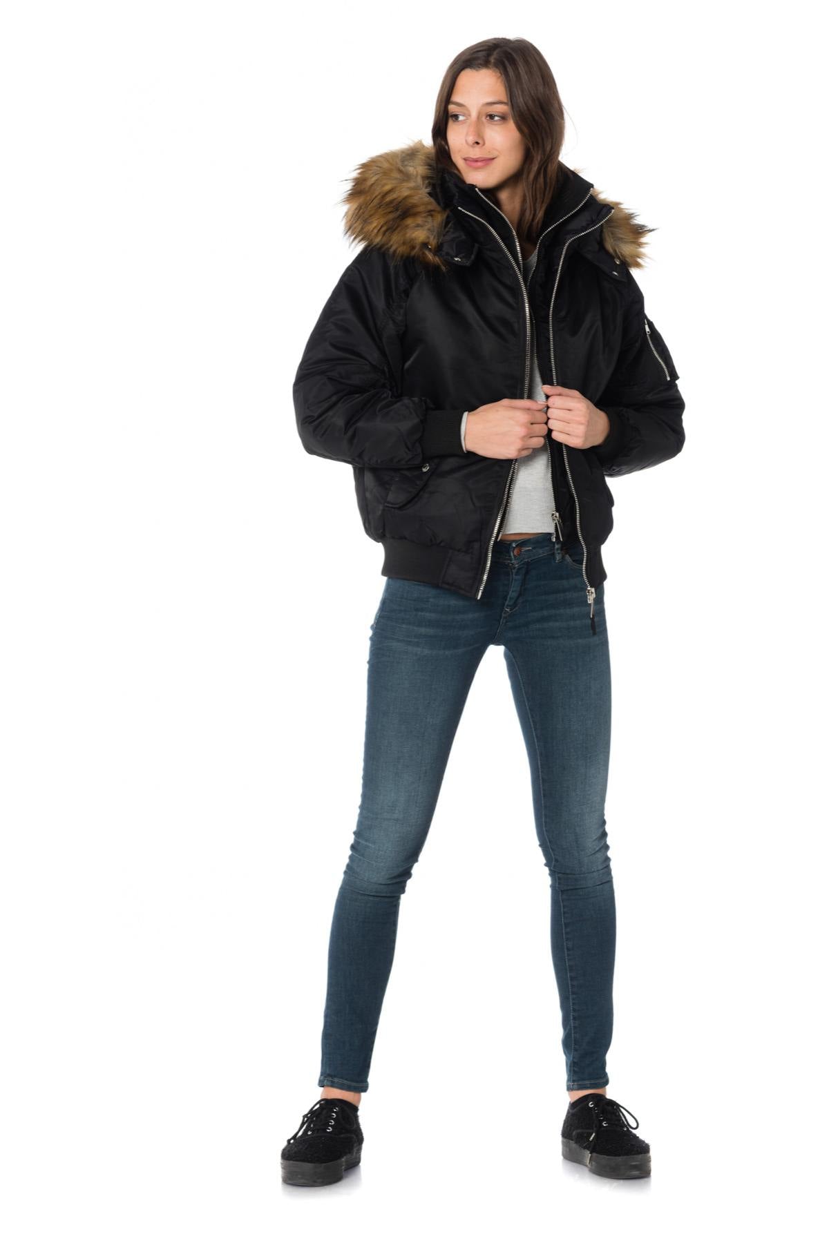 Schott women's bomber jacket with hood and fur - Image n°2