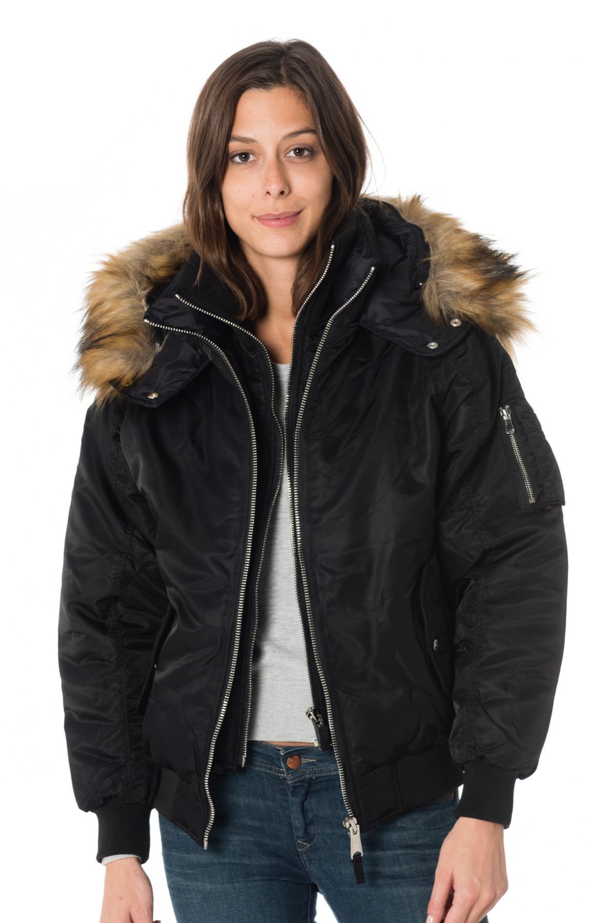 Schott women's bomber jacket with hood and fur - Image n°3