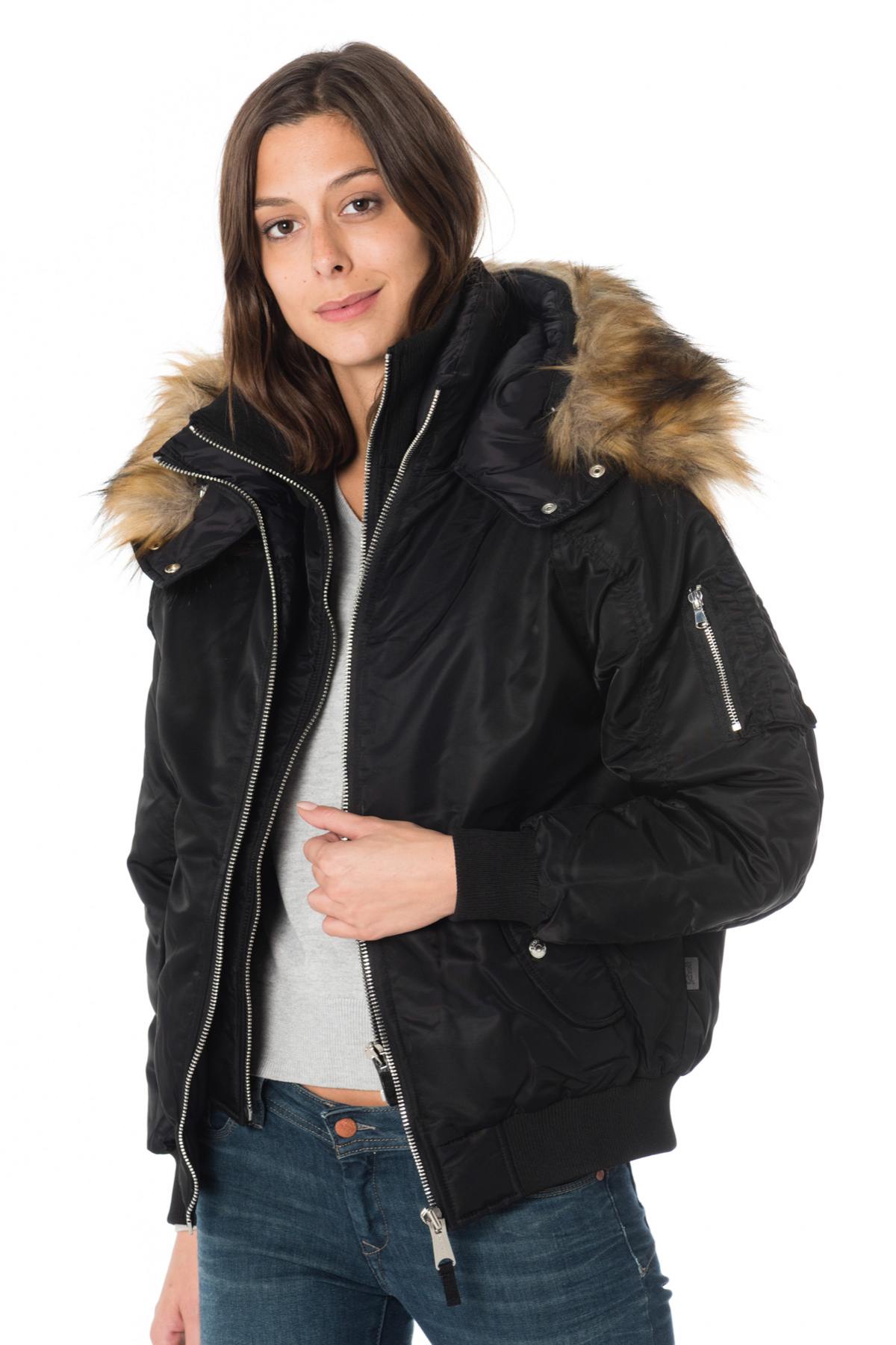 Schott women's bomber jacket with hood and fur - Image n°4