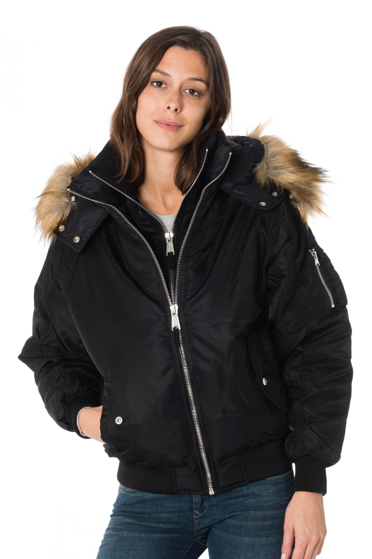 Schott women's bomber jacket with hood and fur - Image n°1