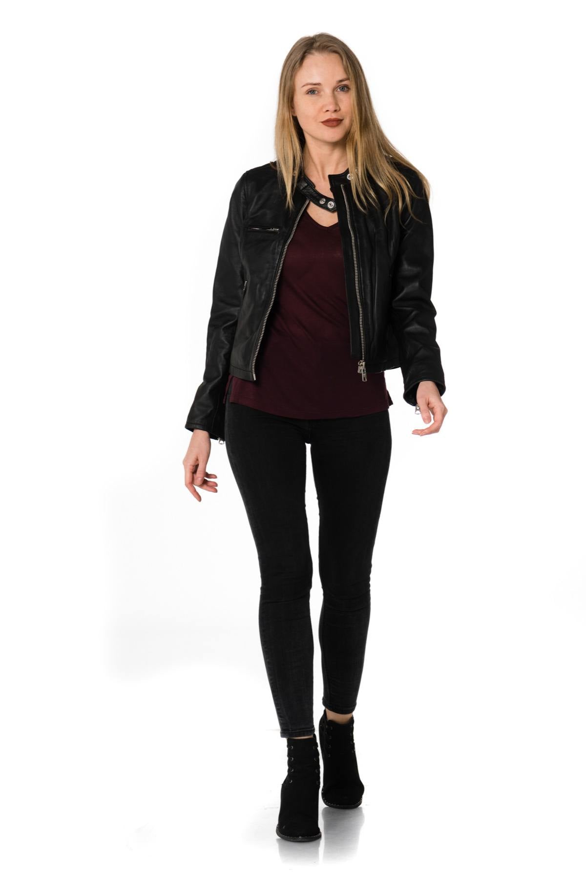 Black leather biker jacket - Image n°2