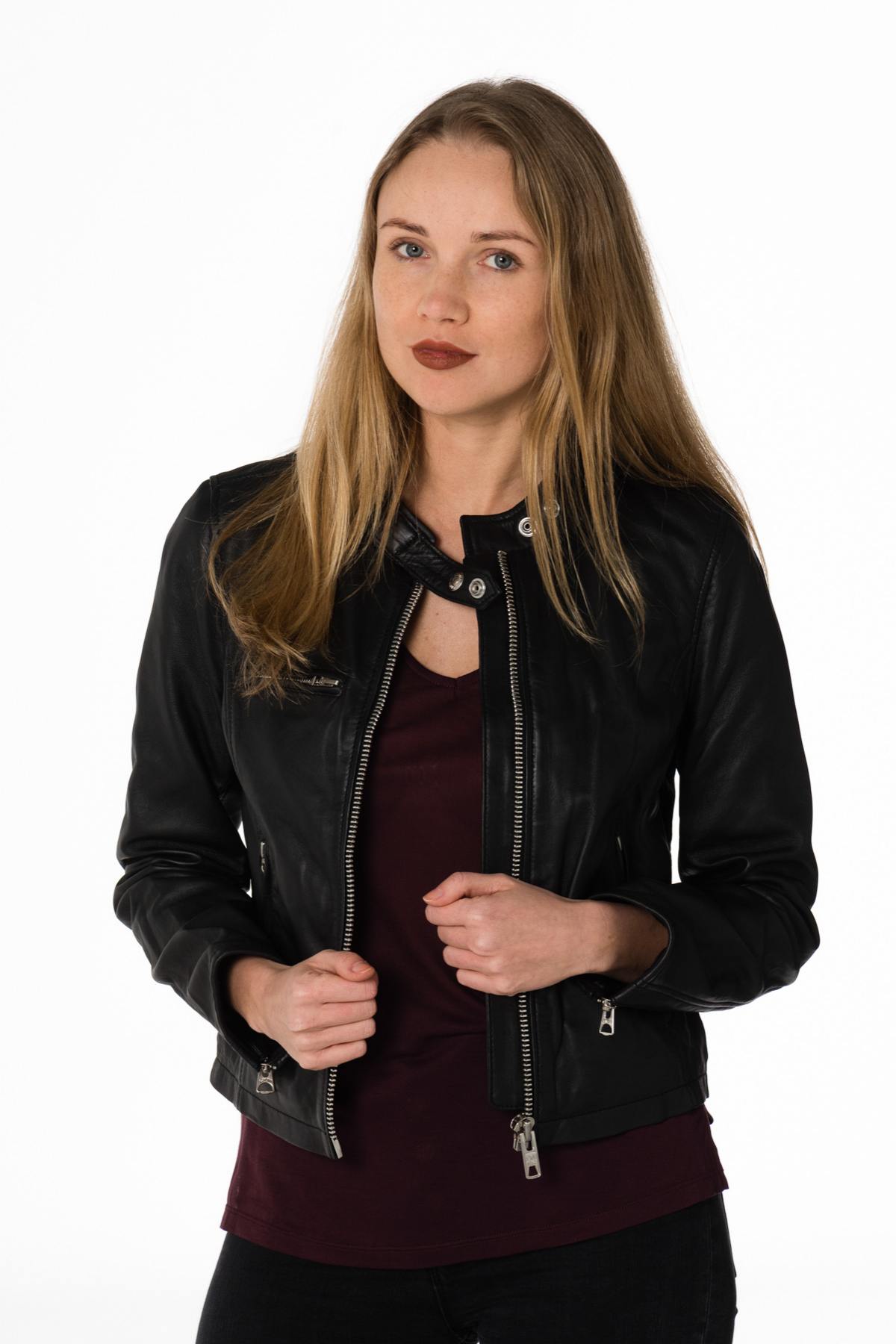 Black leather biker jacket - Image n°1