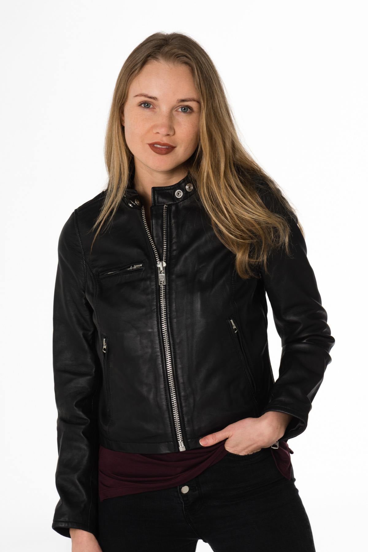 Black leather biker jacket - Image n°4