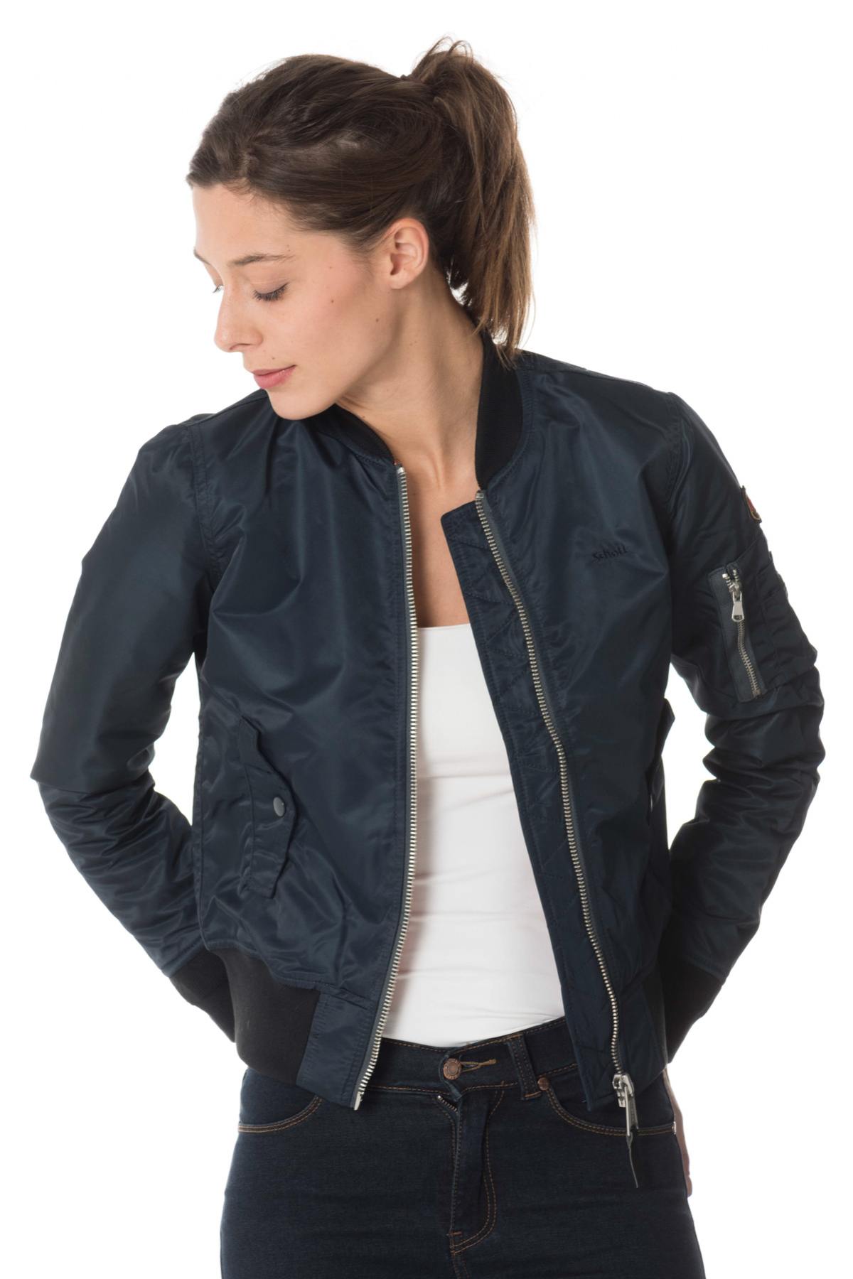 Women's navy blue nylon bombers - Image n°1