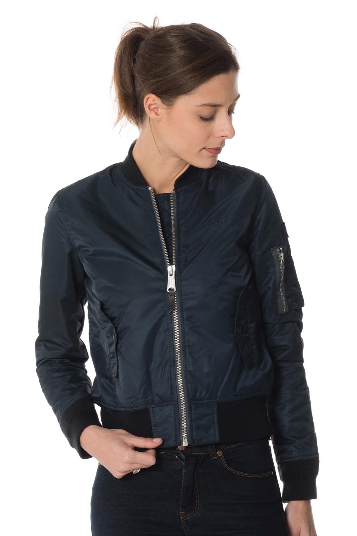 Women's navy blue nylon bombers - Image n°3