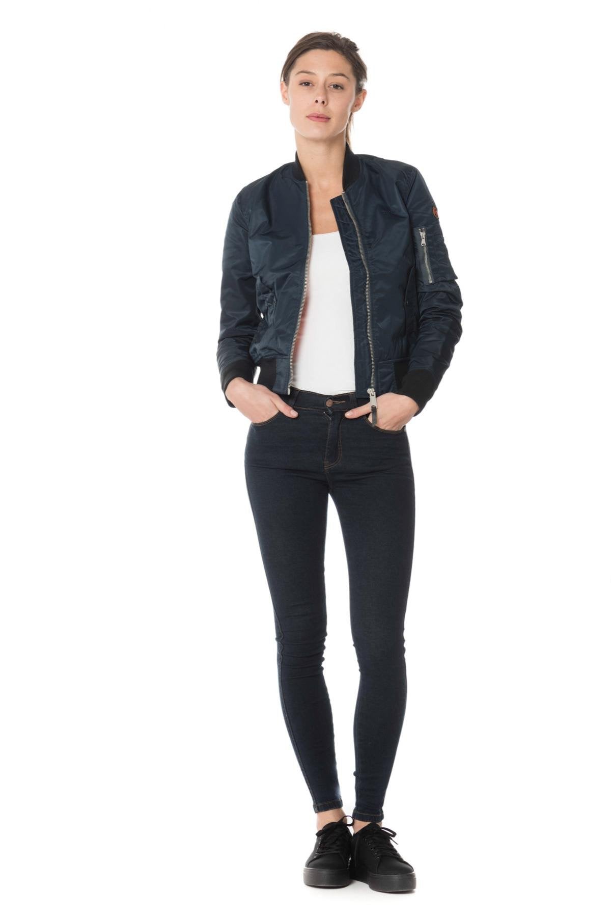 Women's navy blue nylon bombers - Image n°2