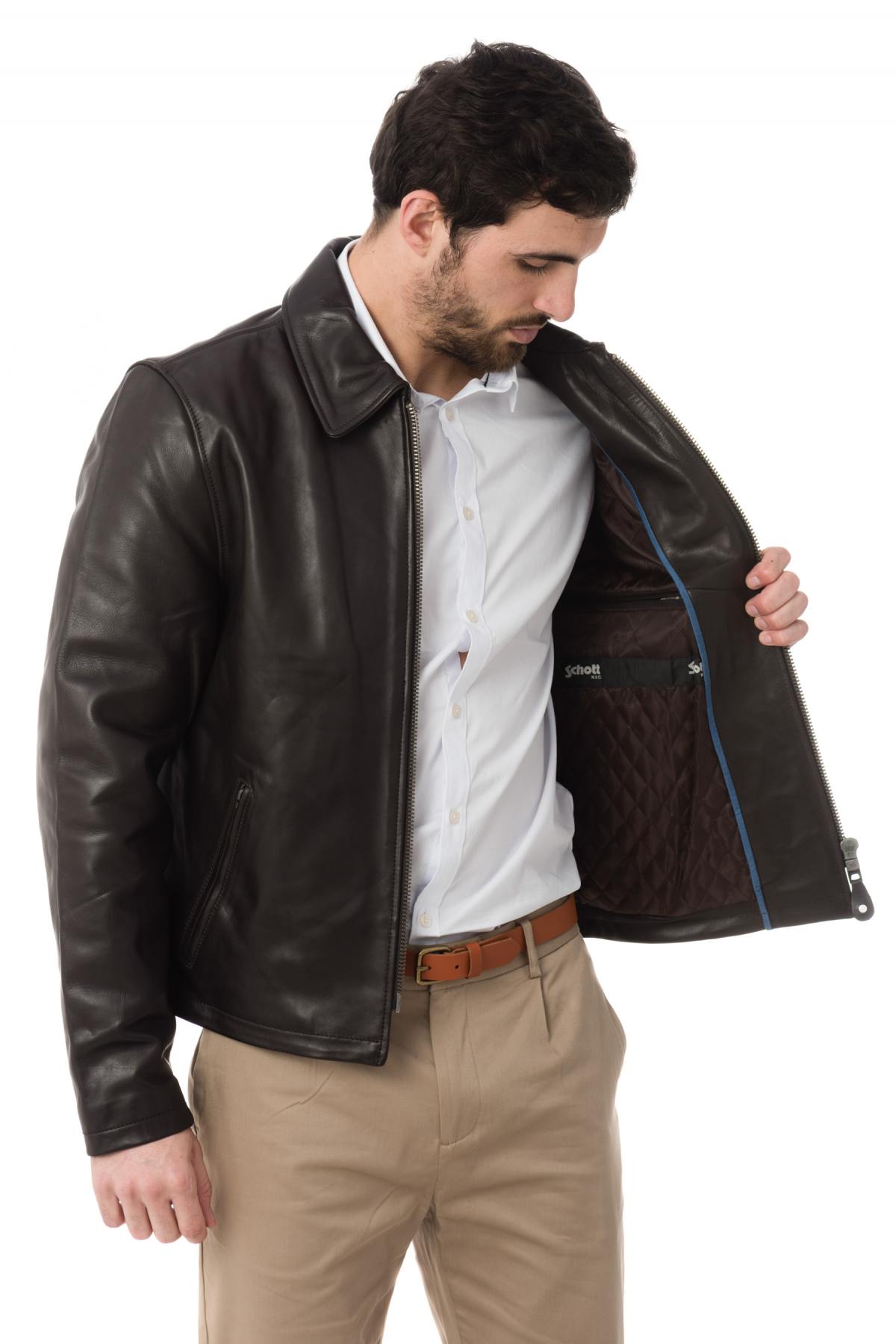 Schott jacket in dark brown cowhide - Image n°4