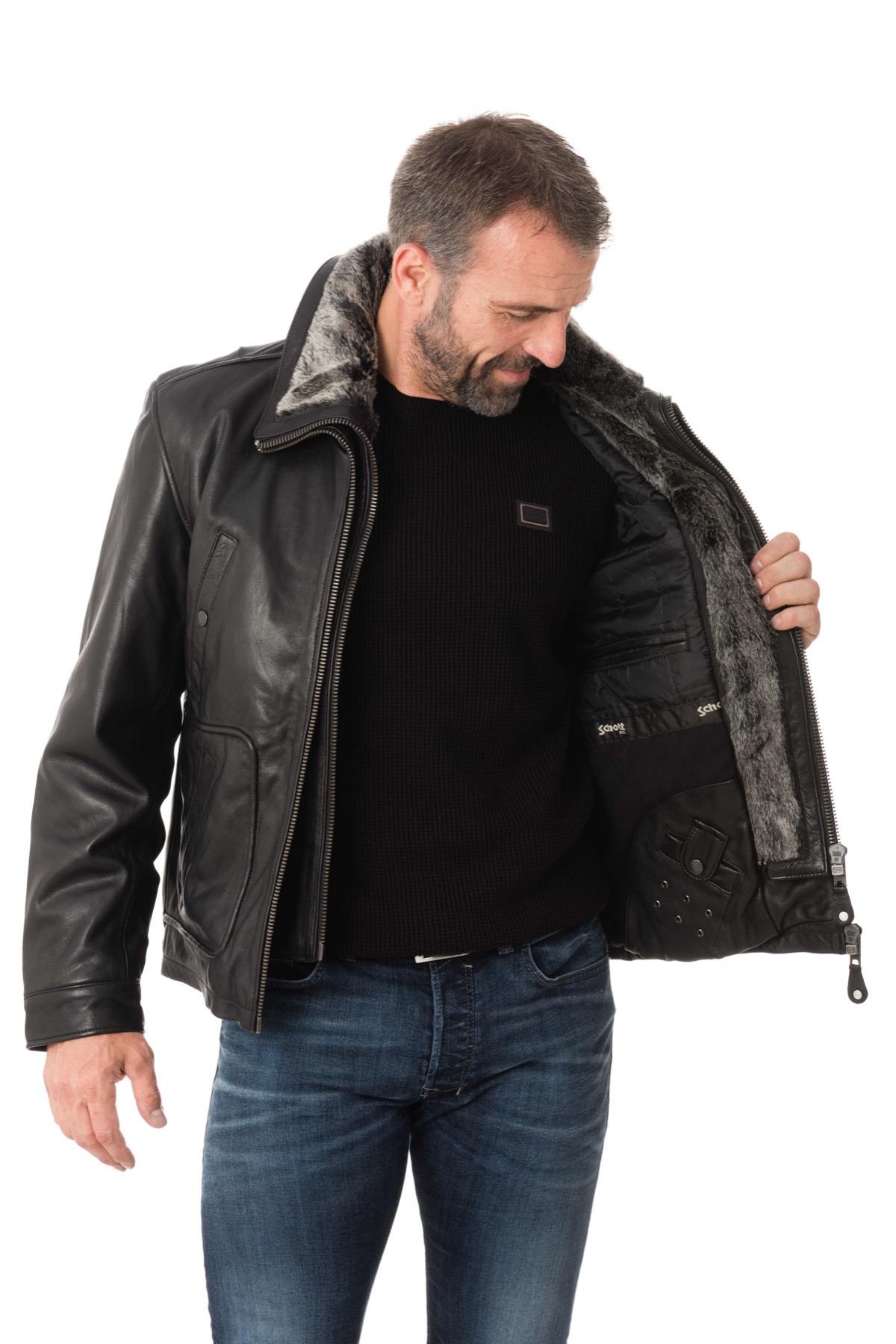 SCHOTT men's black leather jacket - Image n°5