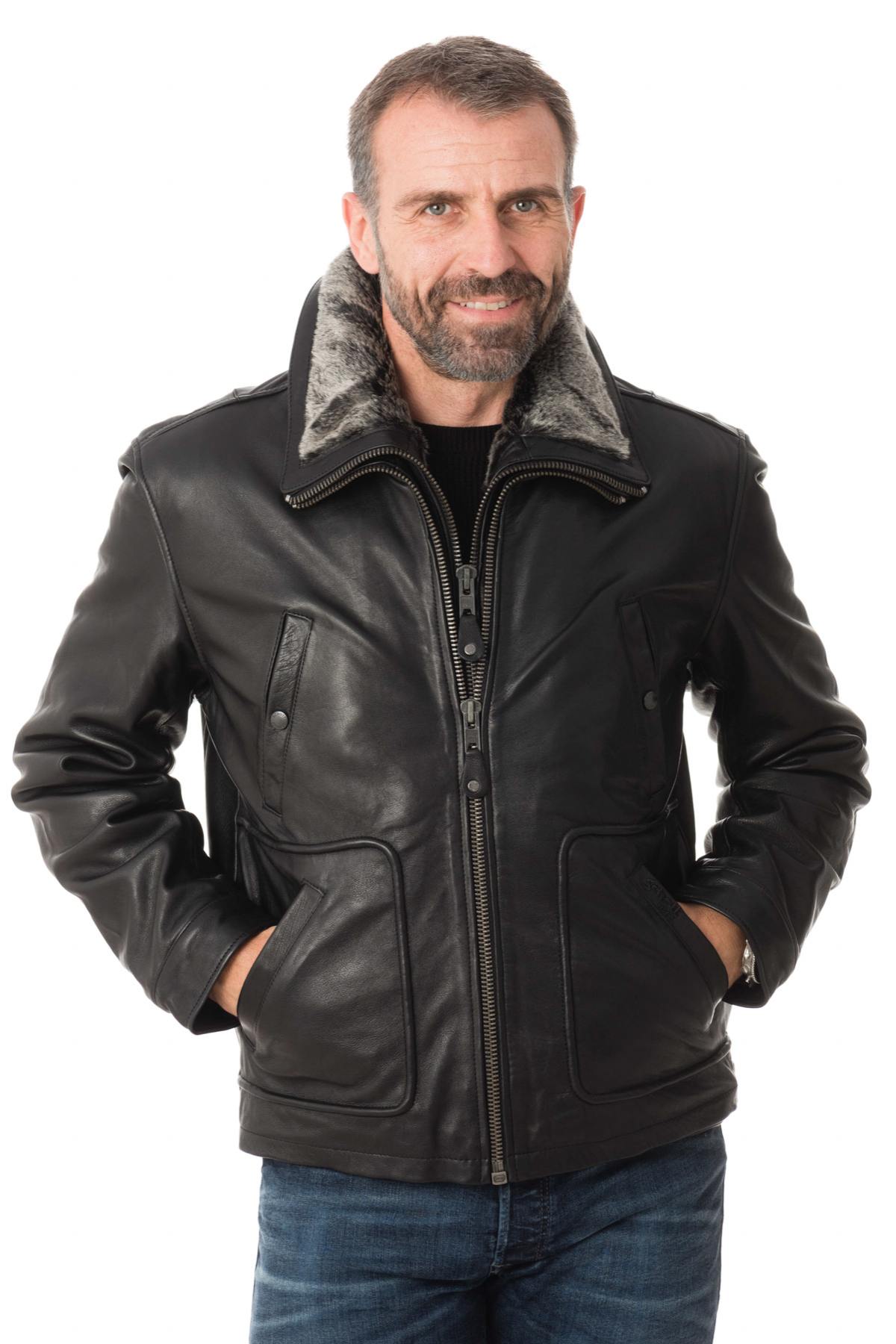 SCHOTT men's black leather jacket - Image n°1