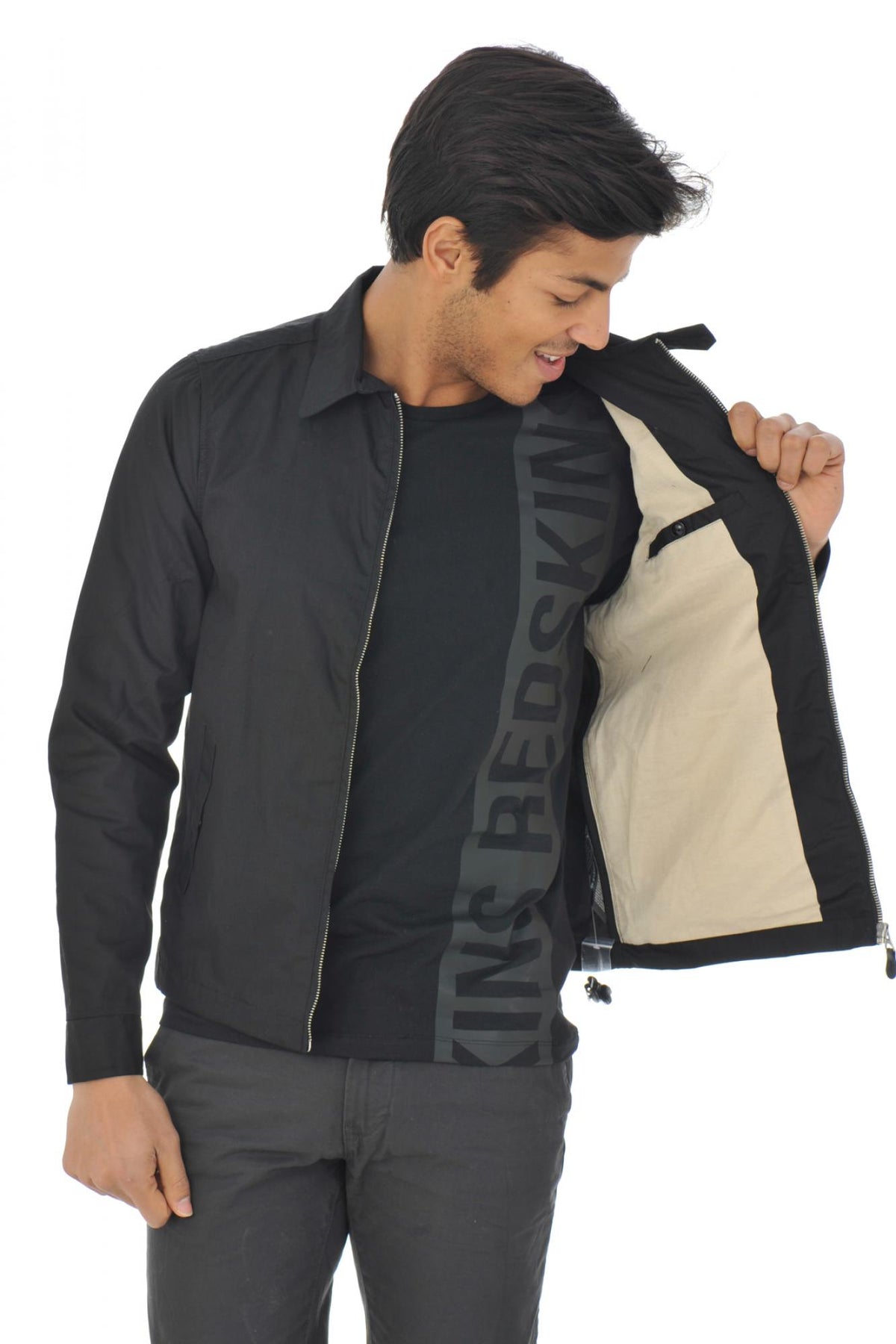 Schott black textile jacket with shirt collar - Image n°5