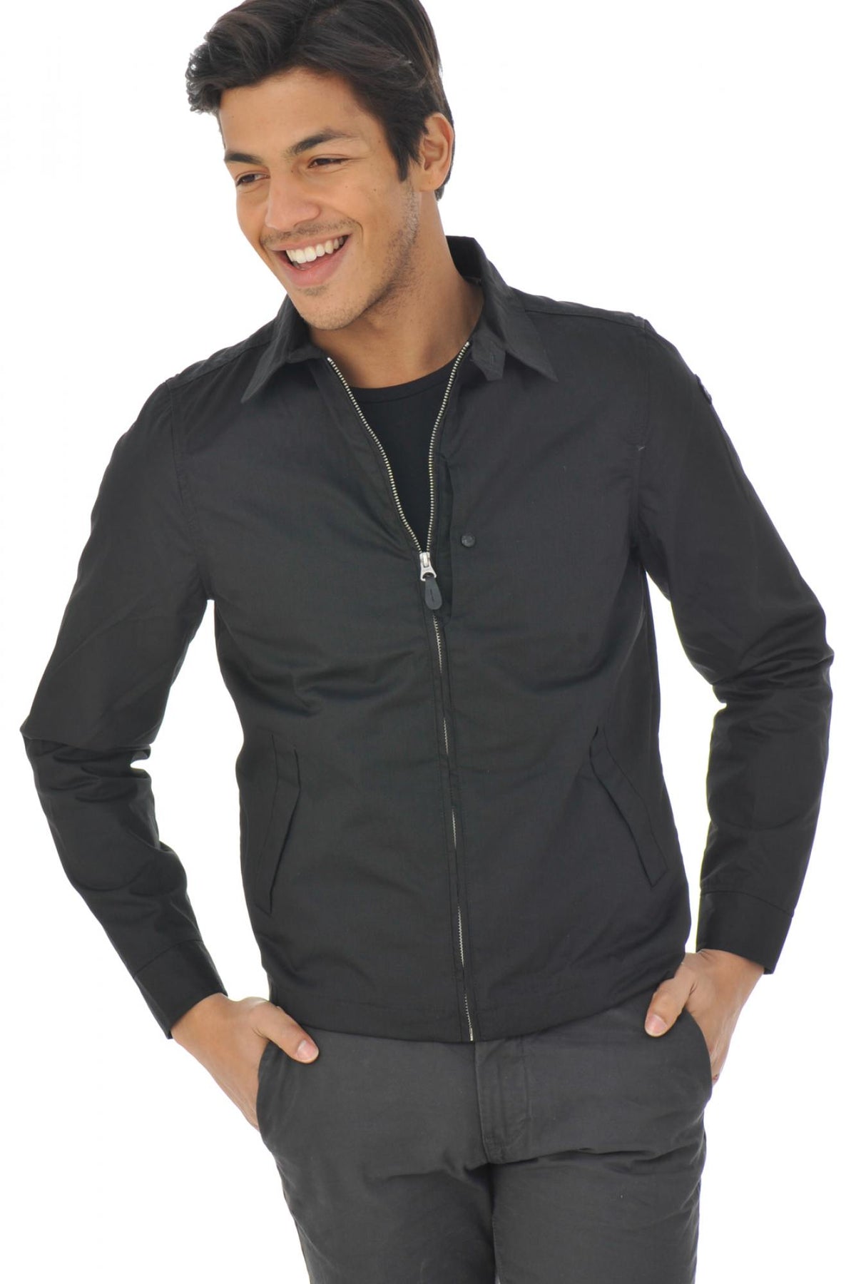 Schott black textile jacket with shirt collar - Image n°3